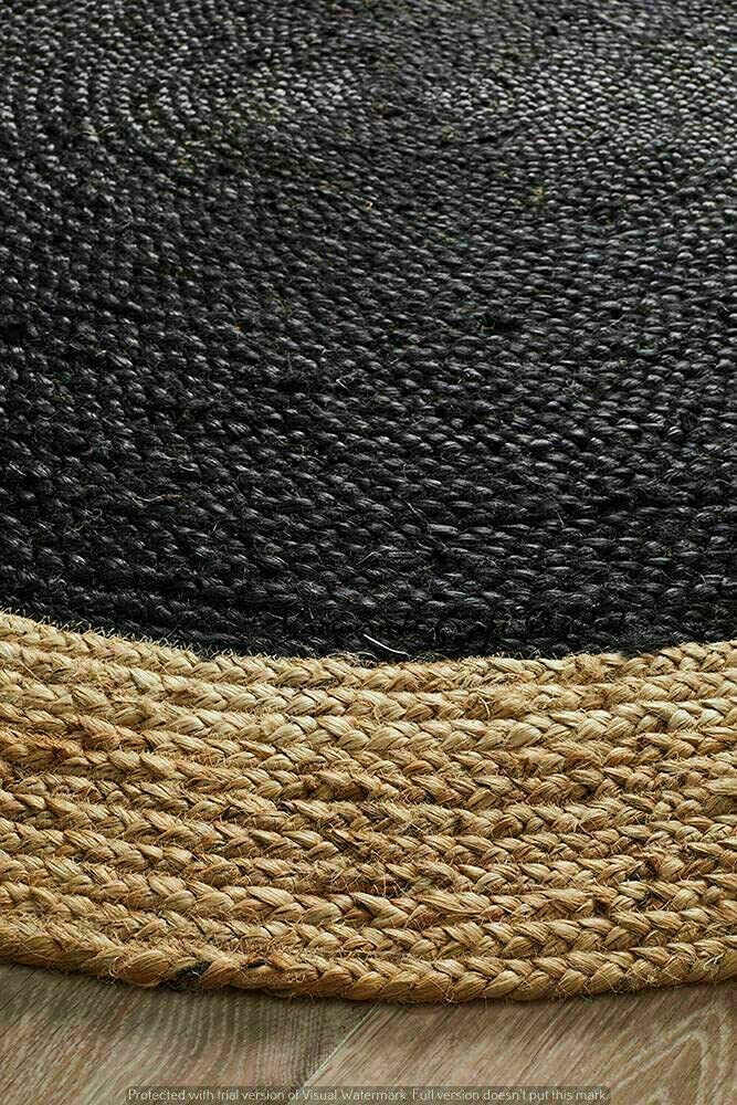 Hand Braided Round Jute Rug - Natural Farmhouse Style Area Rug for Living Room, Bedroom, Kitchen - 2x2 Feet Black Indoor/Outdoor Carpet - Perfect for Boho Decor, Patio Flooring & Cozy Home Accents