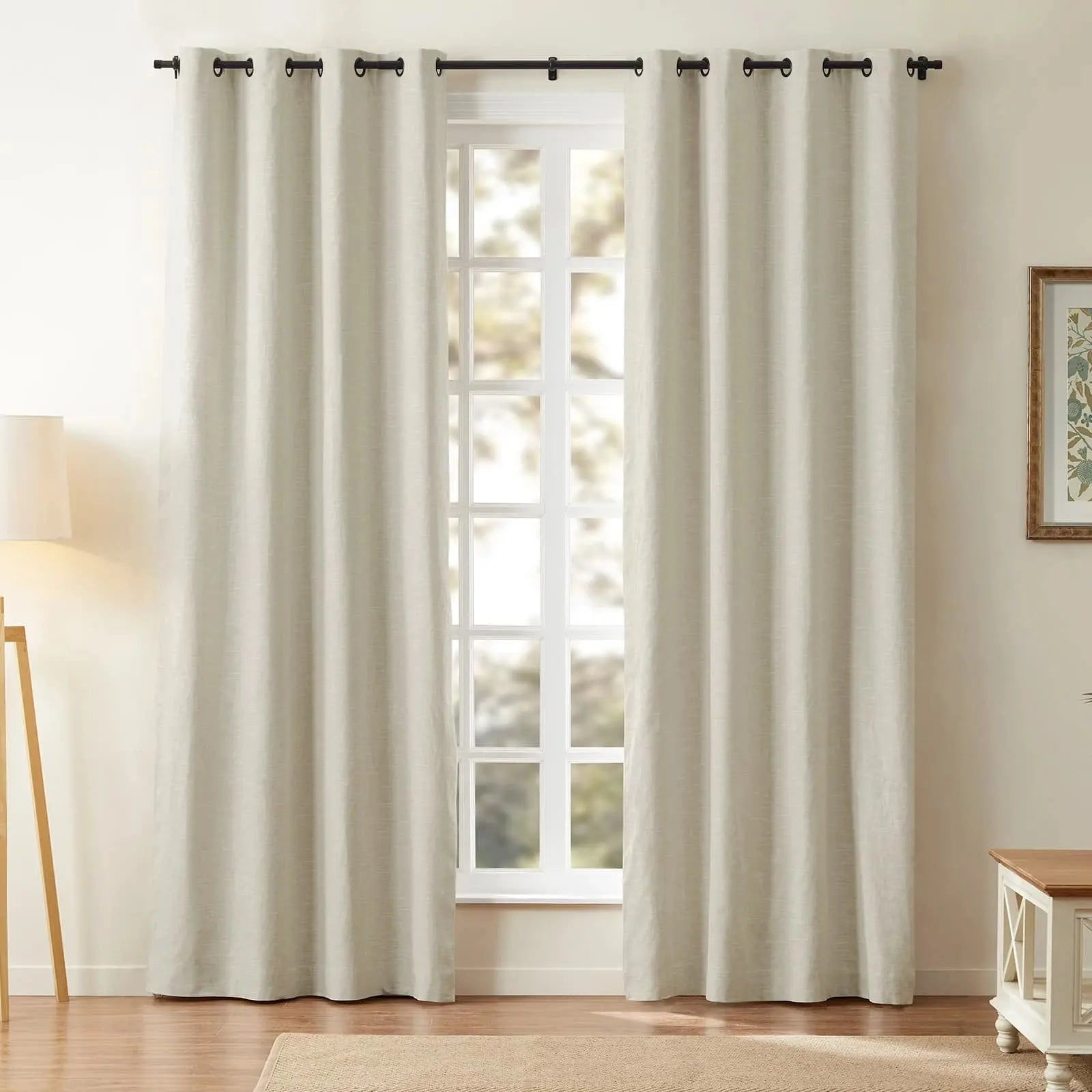 Luxury Linen Cotton Grommet Curtains for Living Room & Bedroom - Blackout Drapes with Metal Rings, Home Decor Window Treatments (52x84 Inch)