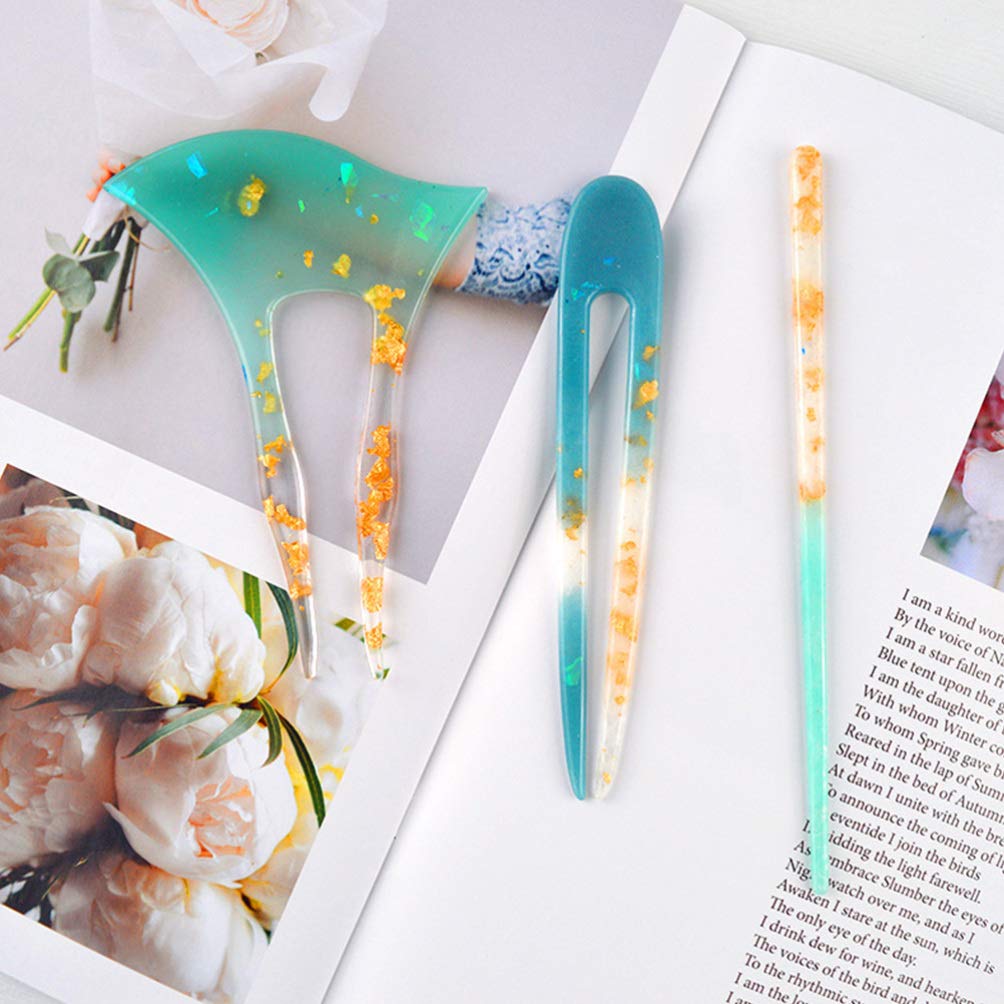 3Pcs Clear Silicone Hair Clip Molds for Resin Jewelry Making - DIY Craft Supplies, Epoxy Resin Hairpin Casting, Hair Stick & Chopstick Molds - Perfect for Handmade Hair Accessories, Bridal Hairpins & Festival Crafts