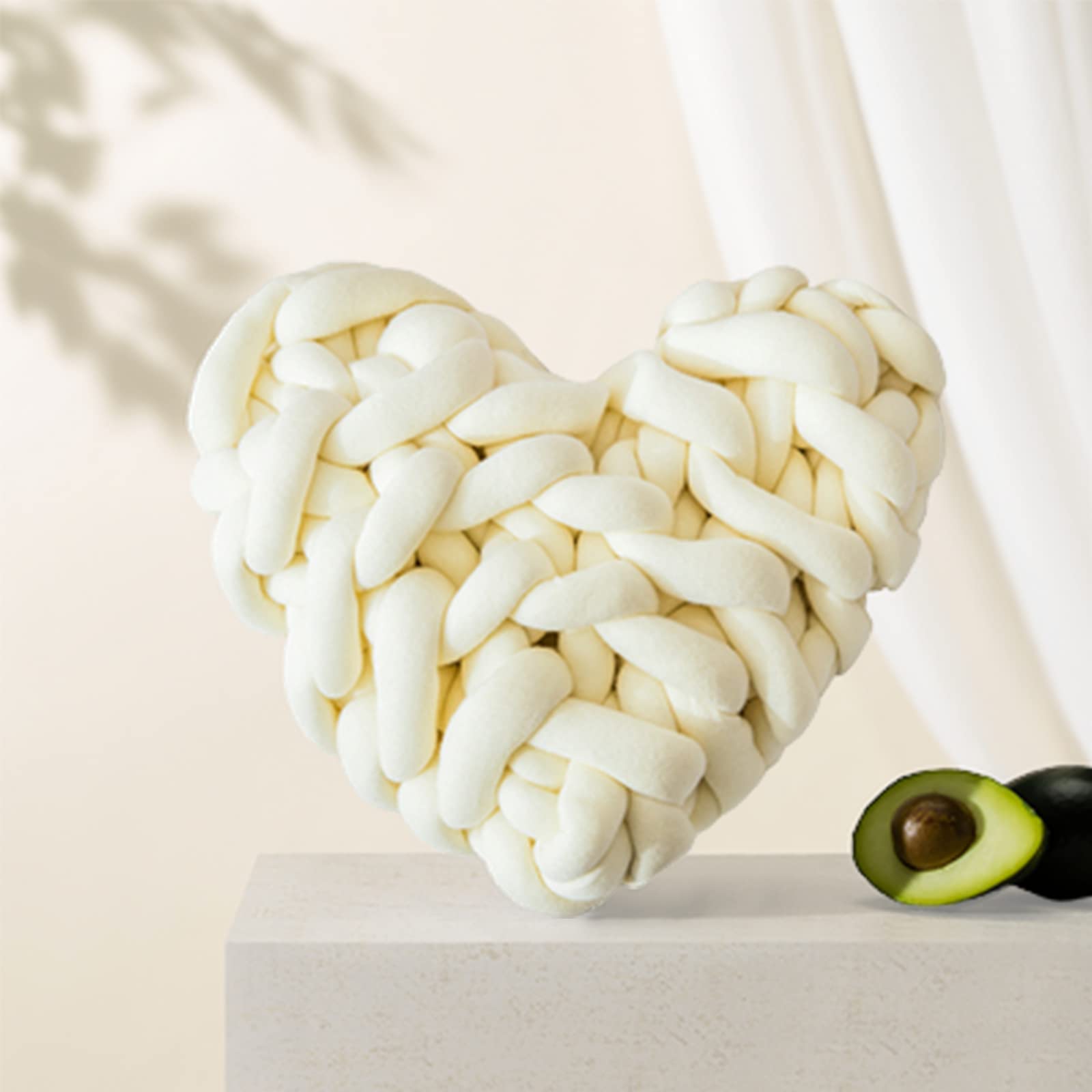 Heart-Shaped Knotted Pillow - Soft & Cute Nordic Knot Cushion for Home Decor (White, 28×27cm/11×10.6in) - Perfect for Living Room, Bedroom & Gift Giving