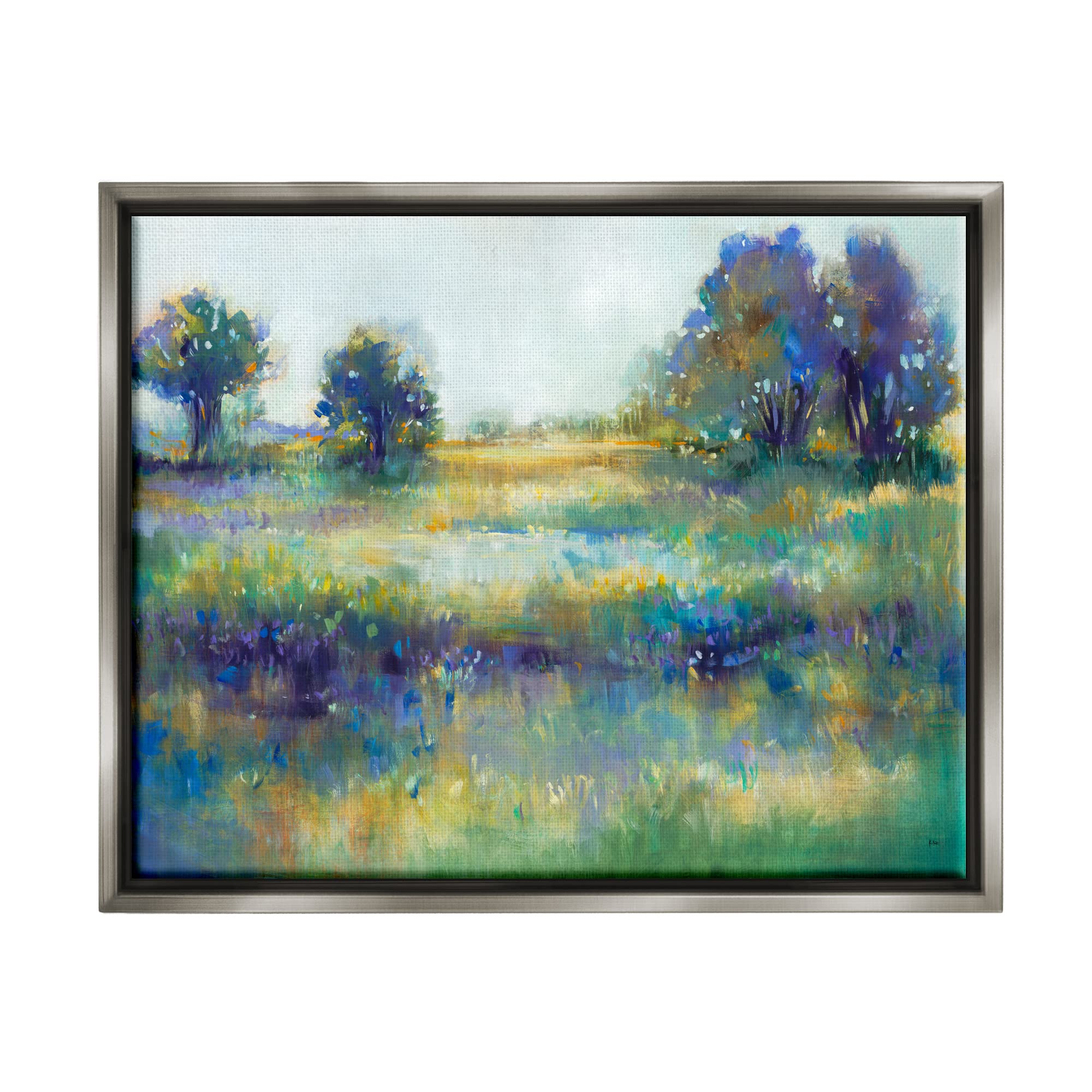 Stupell Industries Wetland Watercolor Landscape Abstract Blue Green Painting - Floater Frame Wall Art by Third and Wall - Perfect for Living Room, Bedroom & Office Decor