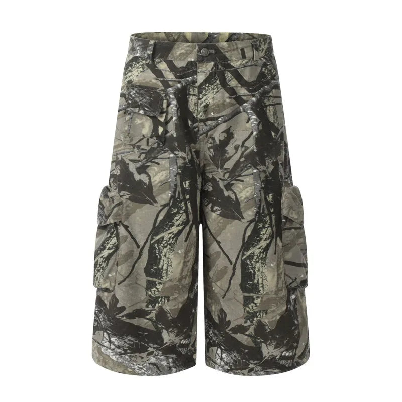 American Style Men's Graffiti Print Cropped Trousers - Summer Fashion Casual Straight Wide Leg Shorts for Men in Camouflage Color (9C6630) | Perfect for Streetwear, Beach Outings & Summer Festivals
