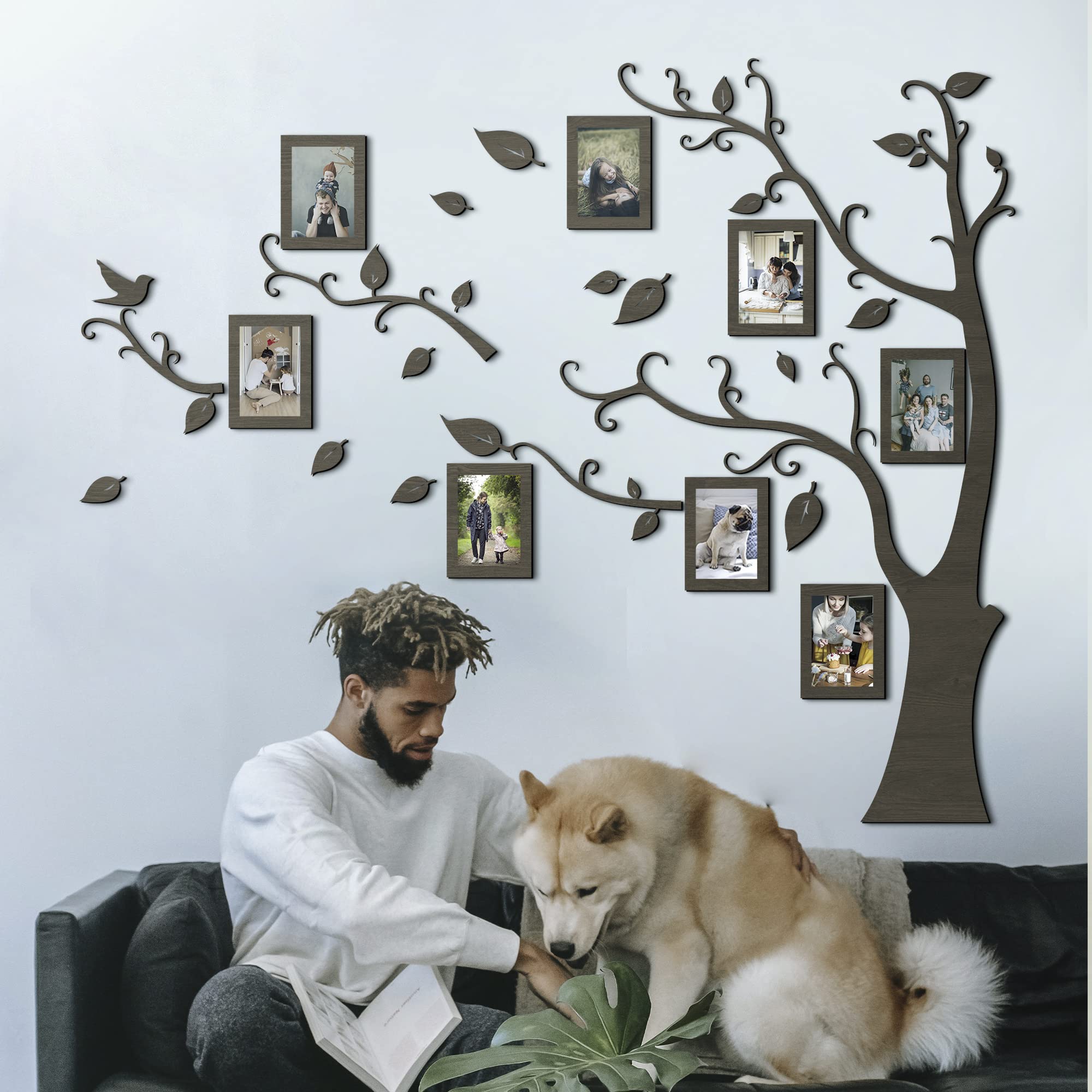 70x51.1 Inch Personalized Wooden Family Tree Wall Art with Picture Frame - Dark Walnut Home Decor for Living Room, Bedroom & Office - Unique Wall Hanging for Housewarming Gifts & Family Reunions