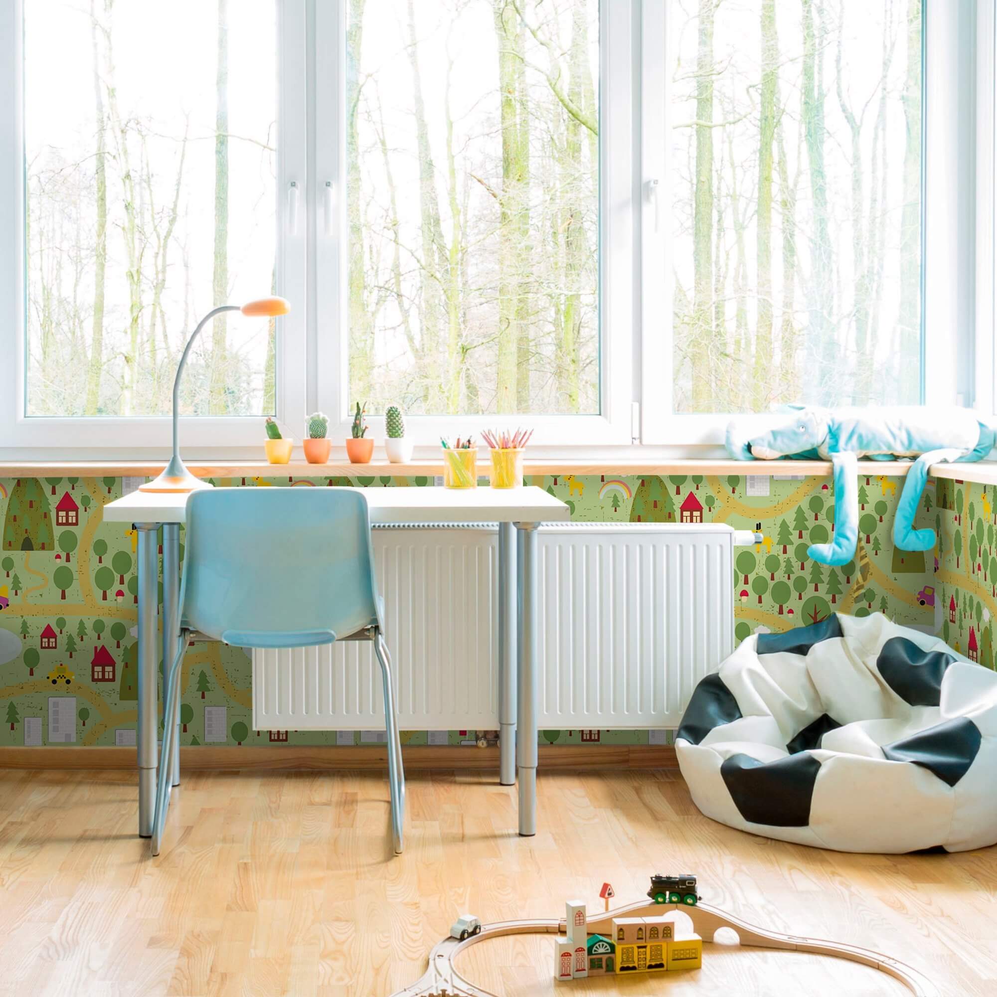 Eco-Friendly Green Map Peel and Stick Removable Wallpaper for Kids Room Decor - Perfect for Nursery, Playroom & Bedroom Wall Decoration