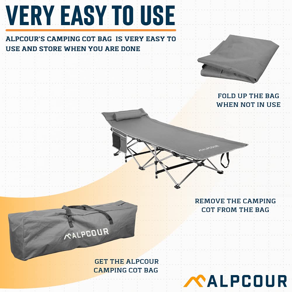 Alpcour 42 Inch Heavy Duty Camping Cot Bag - Durable Polyester Replacement Storage Bag for Outdoor Camping, Travel, Beach, Picnics & Backpacking - Fits Most Cots & Chairs - Portable & Easy to Store | Perfect for Camping Gear Organization & Outdoor Adventures