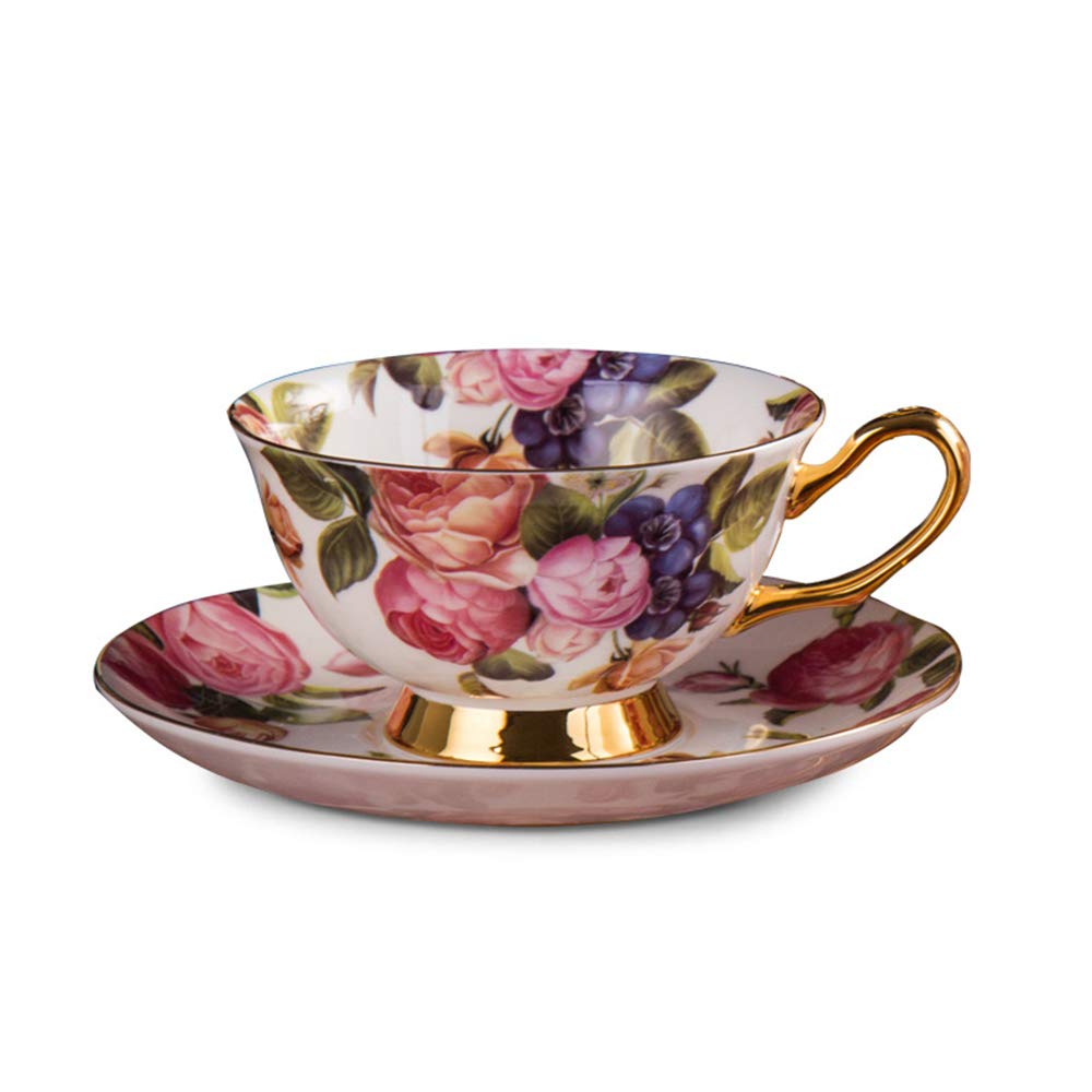 Elegant Bone China Tea Cup and Saucer Set with Rose Floral Design - Vintage Ceramic Coffee Cup for Women - Perfect for Afternoon Tea, Bridal Showers & English Tea Parties