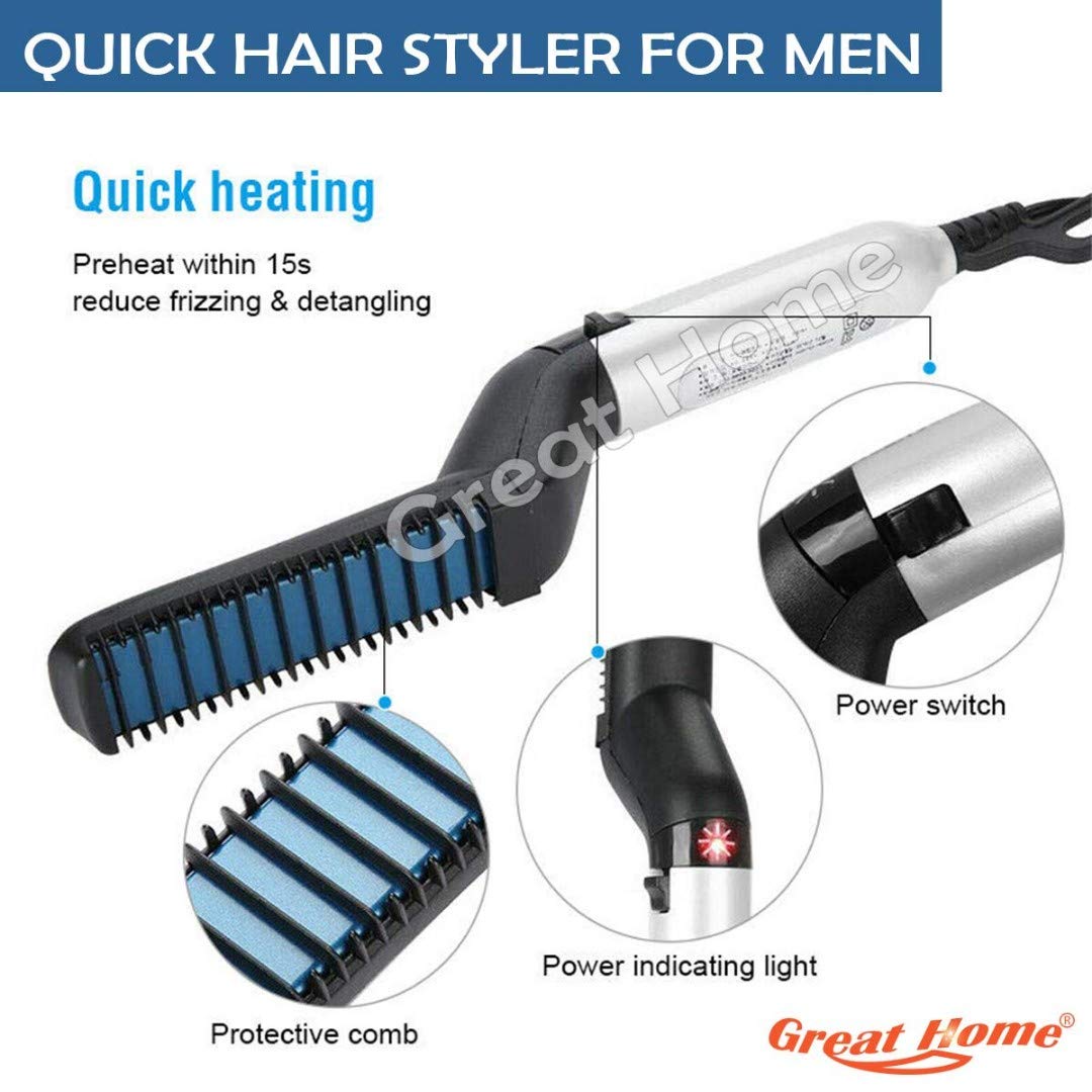 Nillion Professional Multifunctional Hair Straightening Comb & Curler for Men & Women - 2-in-1 Styling Tool for Curly, Wavy, or Straight Hair with Beard Straightener Attachment (White) - Perfect for Home Use, Travel, Salon Styling & Daily Grooming
