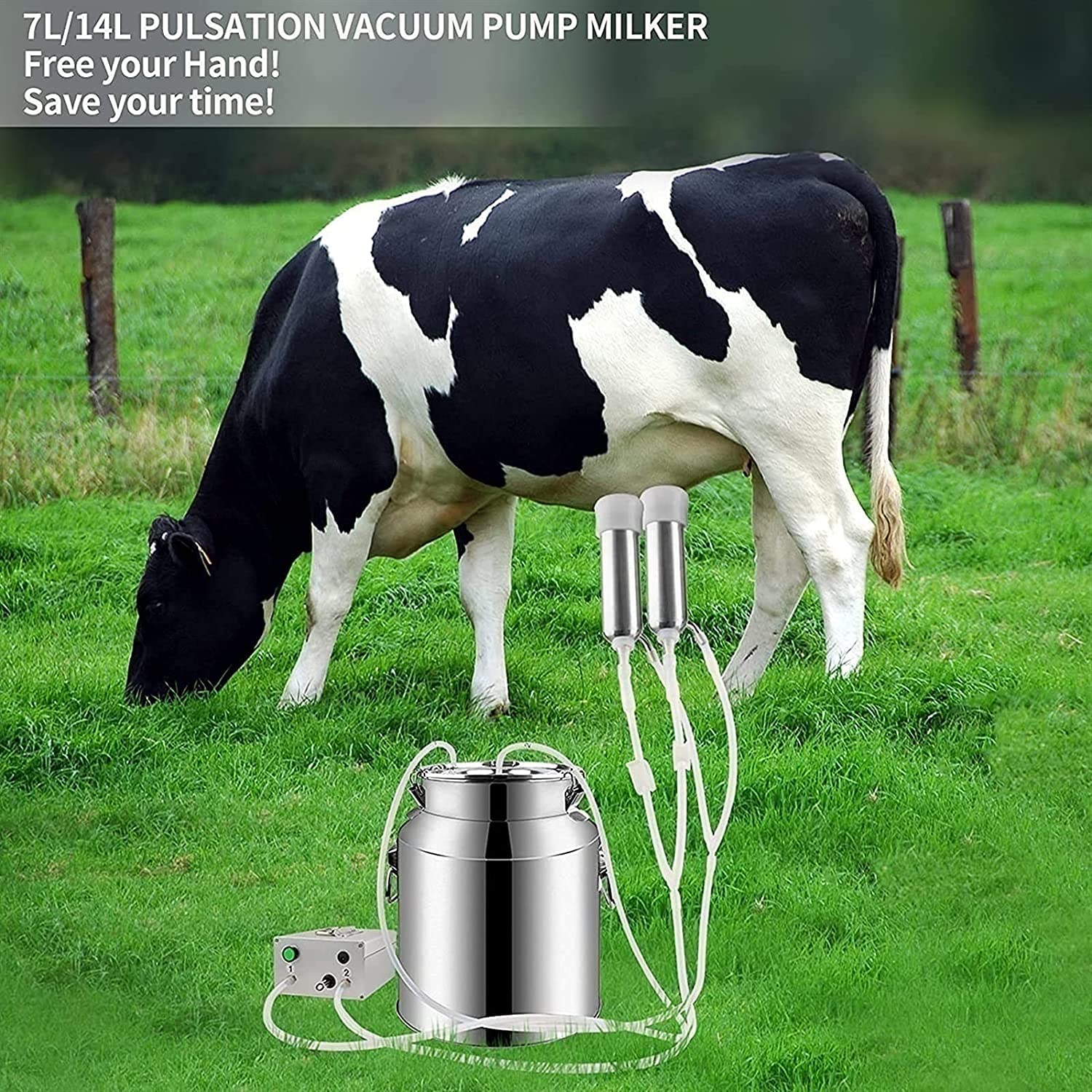 7L Electric Milking Machine - Portable Double Head Pulse Milker Kit for Cows & Goats | Farm & Home Use | Easy Dairy Milking Solution for Small Farms & Homesteads