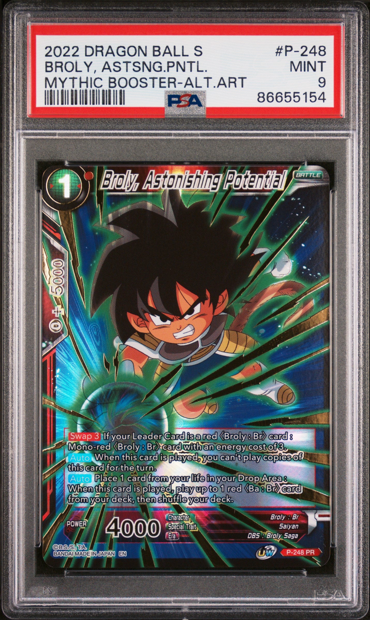 2022 Dragon Ball Super Mythic Booster Broly ASTSNG.PNTL #P248 PSA 9 Graded Card - Perfect for Collectors, Gaming & Anime Fans