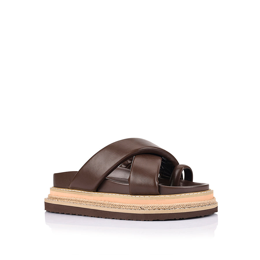 Thelma Women's Flatform Slide Sandals - Comfortable Chocolate Brown Casual Shoes for Summer, Beach, and Poolside Wear