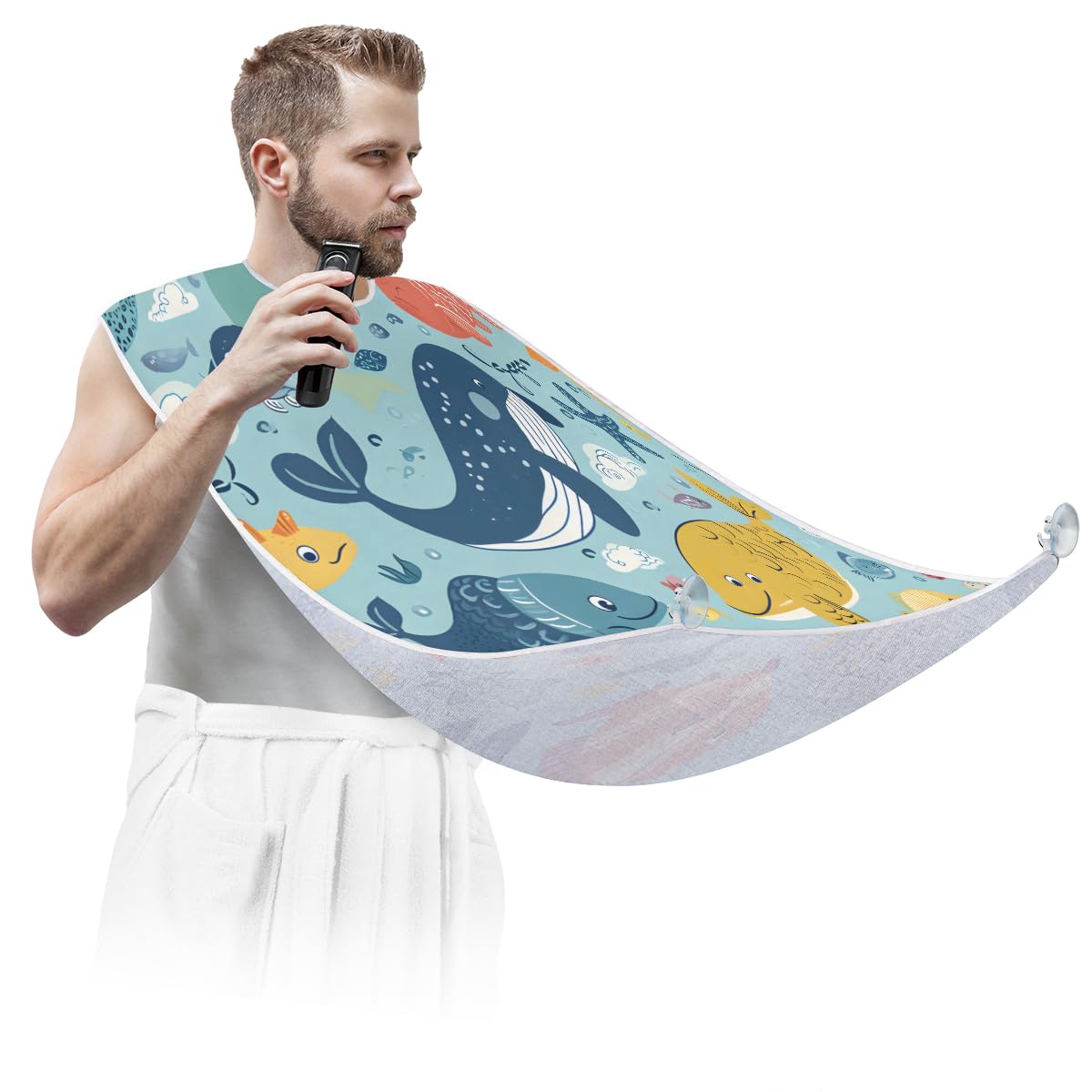Cute Cartoon Whale Beard Shaving Bib for Men - Waterproof Makeup & Hair Dye Apron for Women, Barber Cape for Haircut - Sink Hair Catcher & Beard Trimming Tool - Perfect for Home Grooming & Salon Use