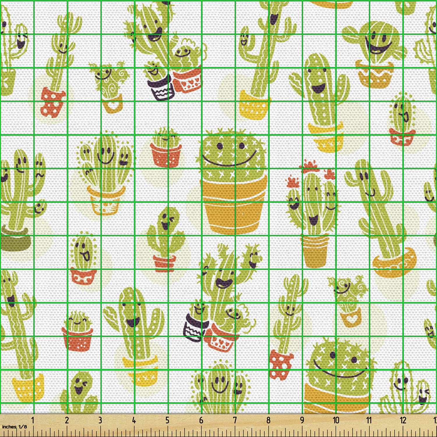 Ambesonne Scandinavian Fabric by The Yard - Cactus Characters in Pots Cartoon Desert Flora Print, Decorative Upholstery Fabric for Sofa, Curtains & Home Decor (Dark Purple & Pale Green) - Perfect for DIY Projects, Pillow Covers & Table Runners