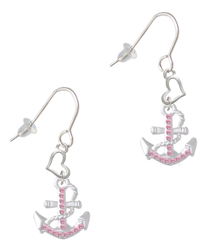 Silver Crystal Anchor Heart Earrings for Women - Elegant French Hook Design