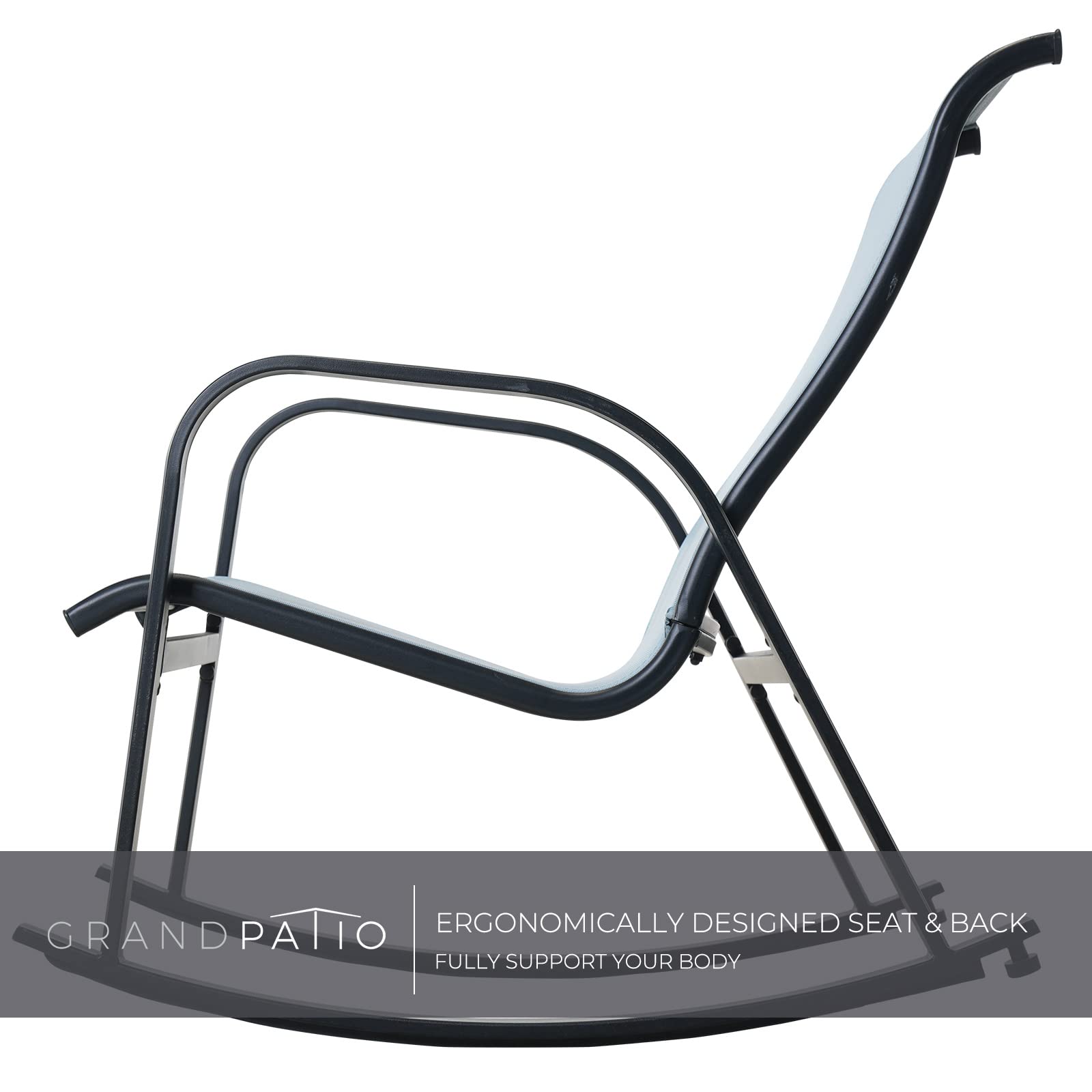 Outdoor Mesh Sling Rocking Chair - Comfortable Patio Rocker for Front Porch, Garden, Backyard & Poolside Relaxation - Breathable Blue Weather-Resistant Design