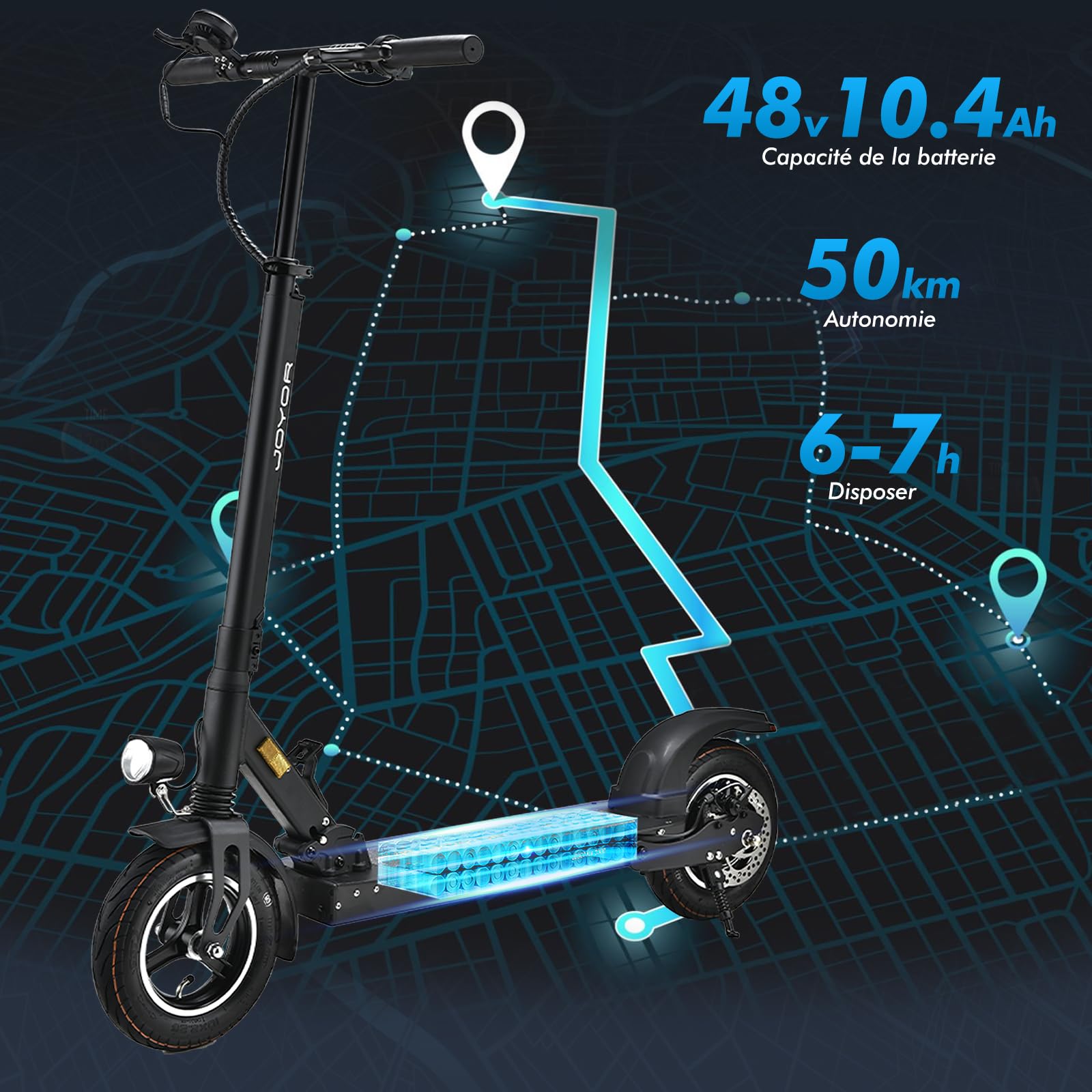 JOYOR Y6S Electric Scooter for Adults - 500W Motor, 48V 18Ah Battery, 55-75km Range, 10
