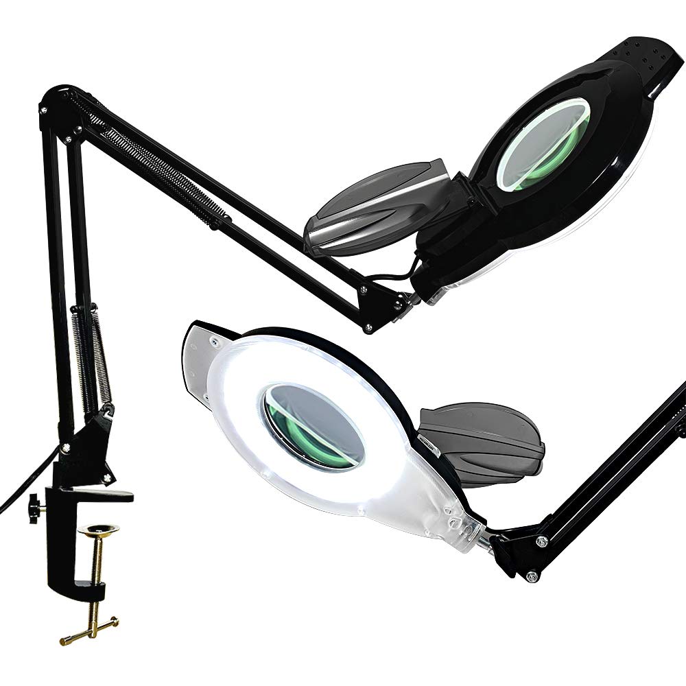 KIRKAS 2200 Lumens LED Magnifying Lamp with Clamp - Adjustable Swing Arm Dimmable Desk Light for Reading, Crafts, Hobbies & Close Work | Perfect for Workbench, Jewelry Making & Detailed Repair Tasks