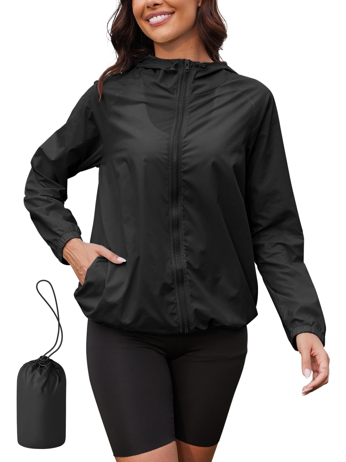 PITINAN Women's Lightweight Waterproof Rain Jacket with Hood & Pockets - Windproof Windbreaker for Outdoor Hiking, Camping & Travel