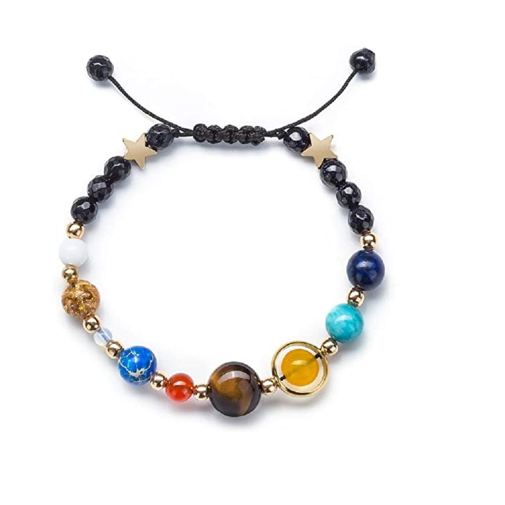 Solar System Bracelet - Handmade Beaded Universe Galaxy Bracelet with Eight Planets & Guardian Star - Natural Stone Beads Rope Woven Bangle Jewelry - Perfect Gift for Women & Girls - Great for Astronomy Lovers, Space Themed Parties & Boho Fashion Accessories