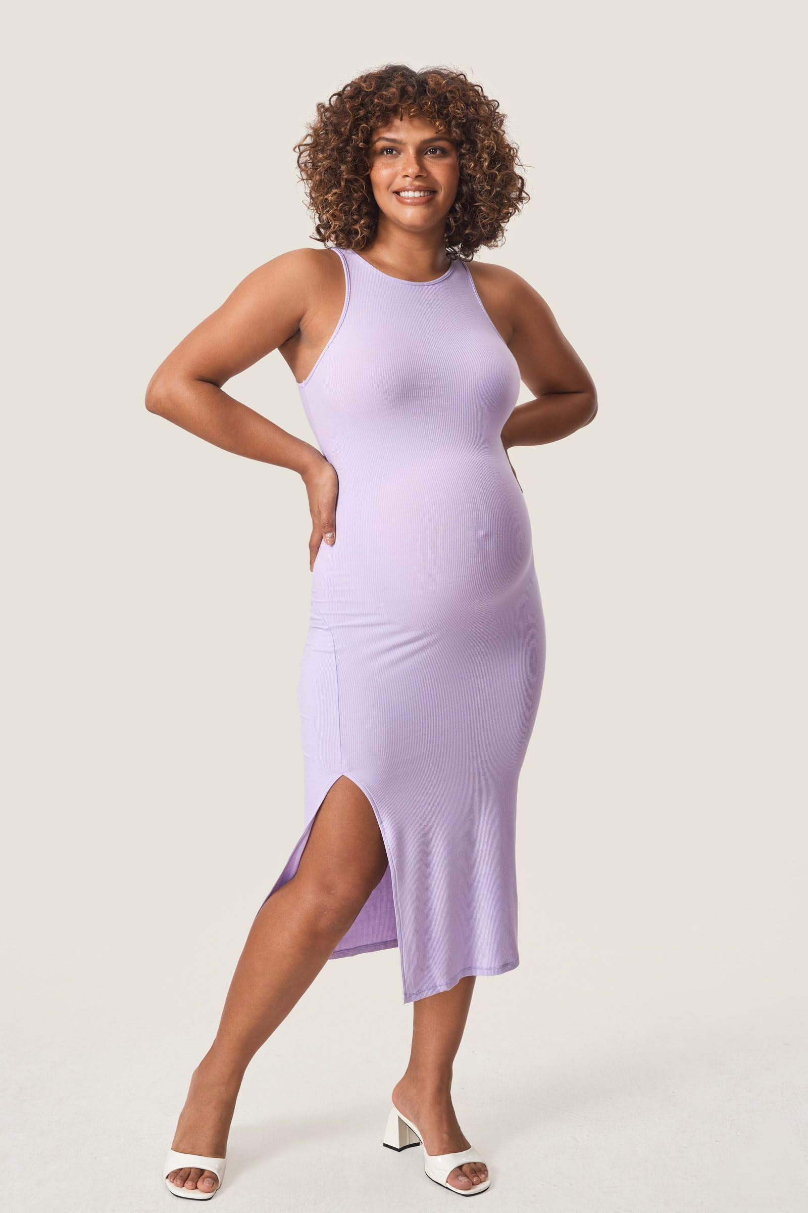 Momanda Women's Maternity Dress - Ribbed Sleeveless Bodycon Dress with Crew Neck for Pregnancy, Nursing & Baby Shower | Comfortable Stretchy Casual Outfit for Expecting Mothers