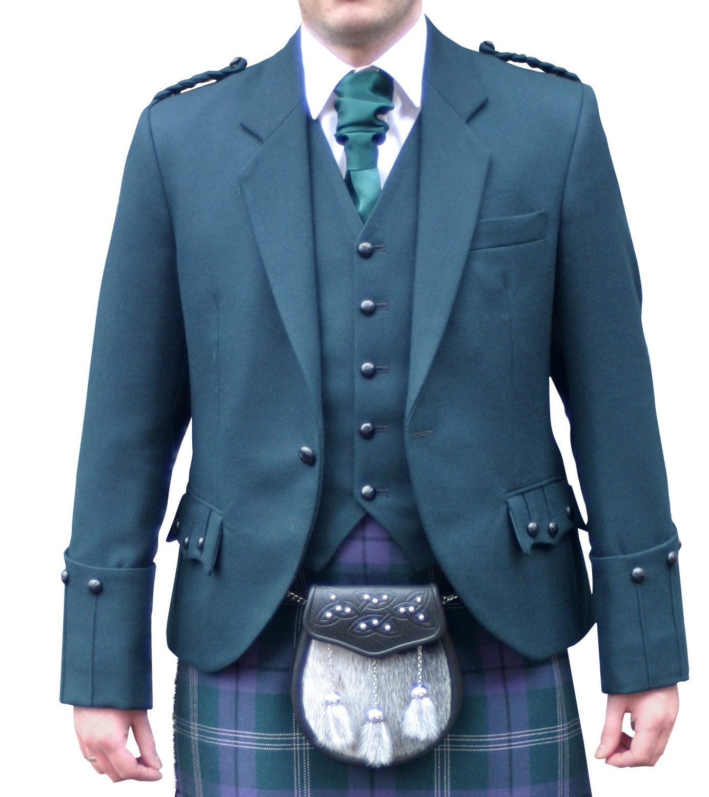 Stylish Barathea Green Argyll Jacket & Vest Set for Men | Premium Scottish Formal Wear | Perfect for Weddings, Parties & Special Occasions