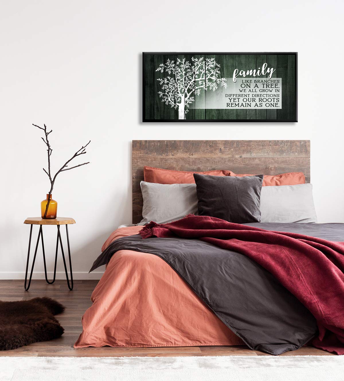 Family Tree Wall Art Plaque - Large Canvas Farmhouse Decor for Living Room & Family Room - Green & Black Floating Frame 42x19 - Perfect for Home Décor, Housewarming Gifts & Rustic Interior Design