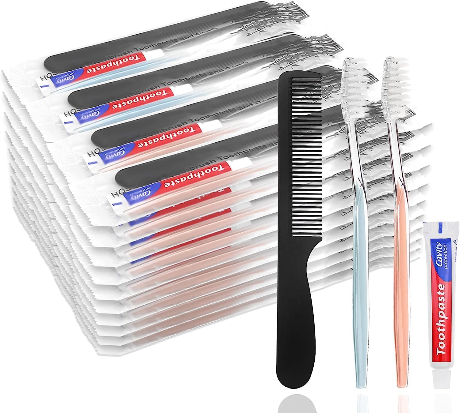 500 Pack Disposable Toothbrushes with Travel Toothpaste & Comb - Individually Wrapped Oral Care Kit (10g Toothpaste, 7