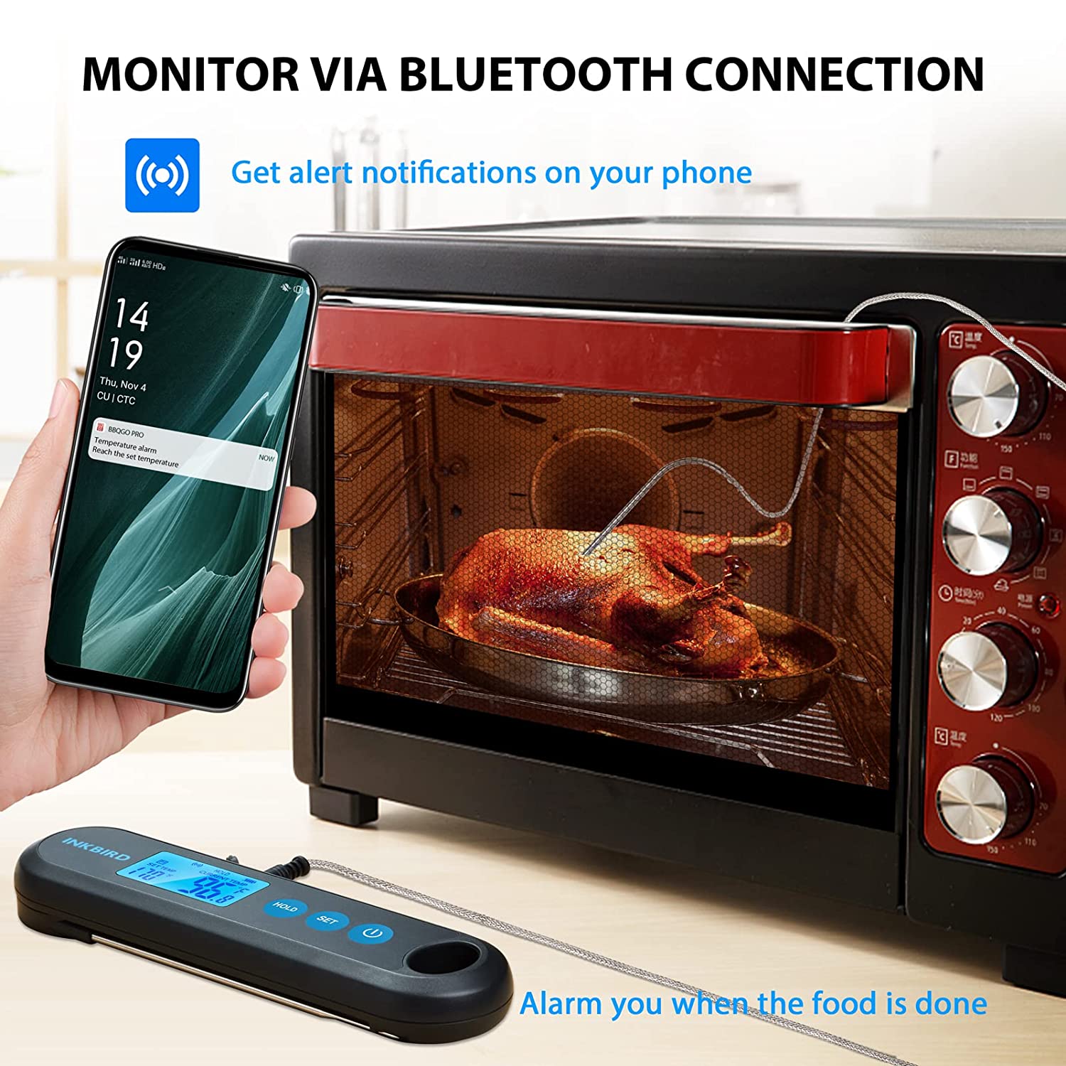 Instant Read Bluetooth Meat Thermometer IHT 2PB - Wireless Digital Cooking Thermometer for Grilling, Smoking, Baking & BBQ with Smartphone App