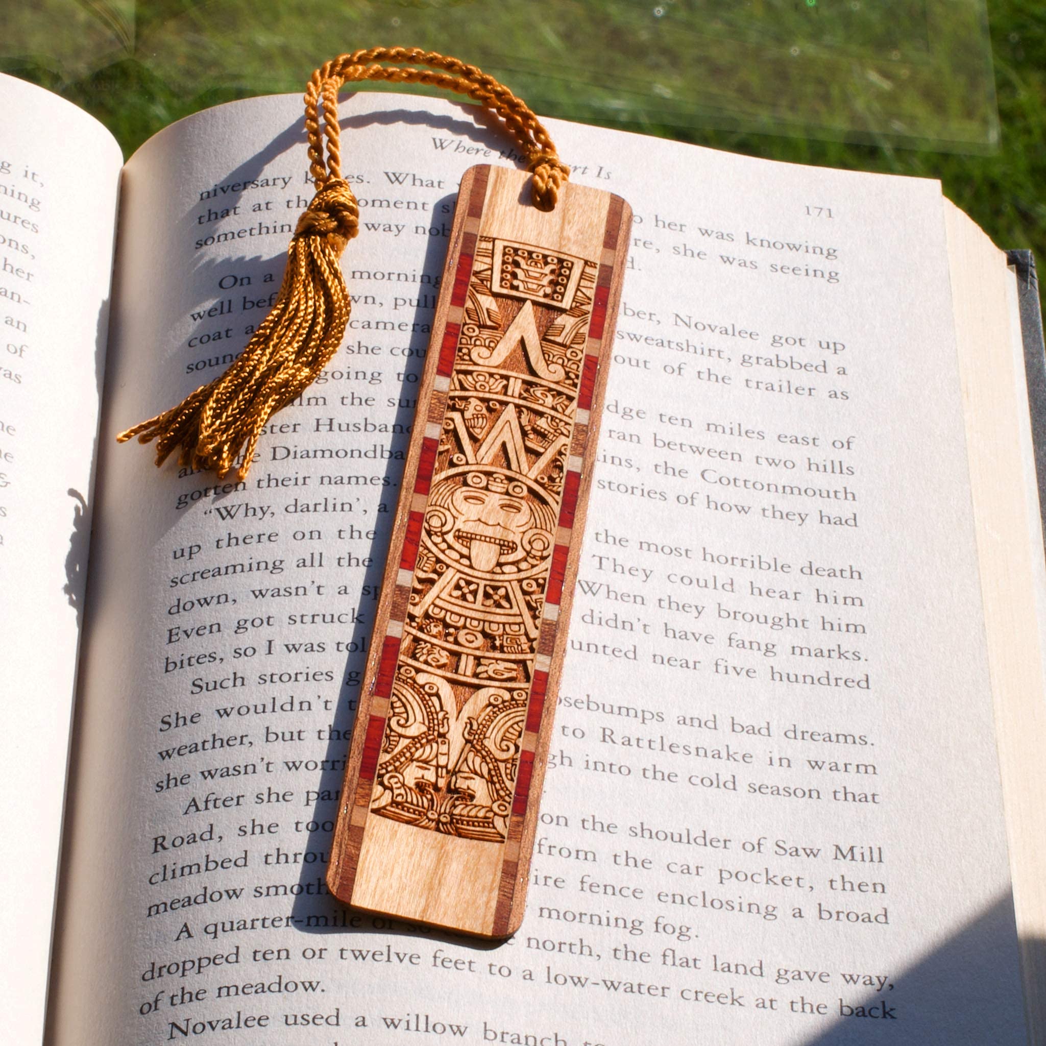 Handmade Aztec Mayan Calendar Wooden Bookmark - Personalized Custom Engraved Gift - USA Made - Perfect for Book Lovers & History Enthusiasts
