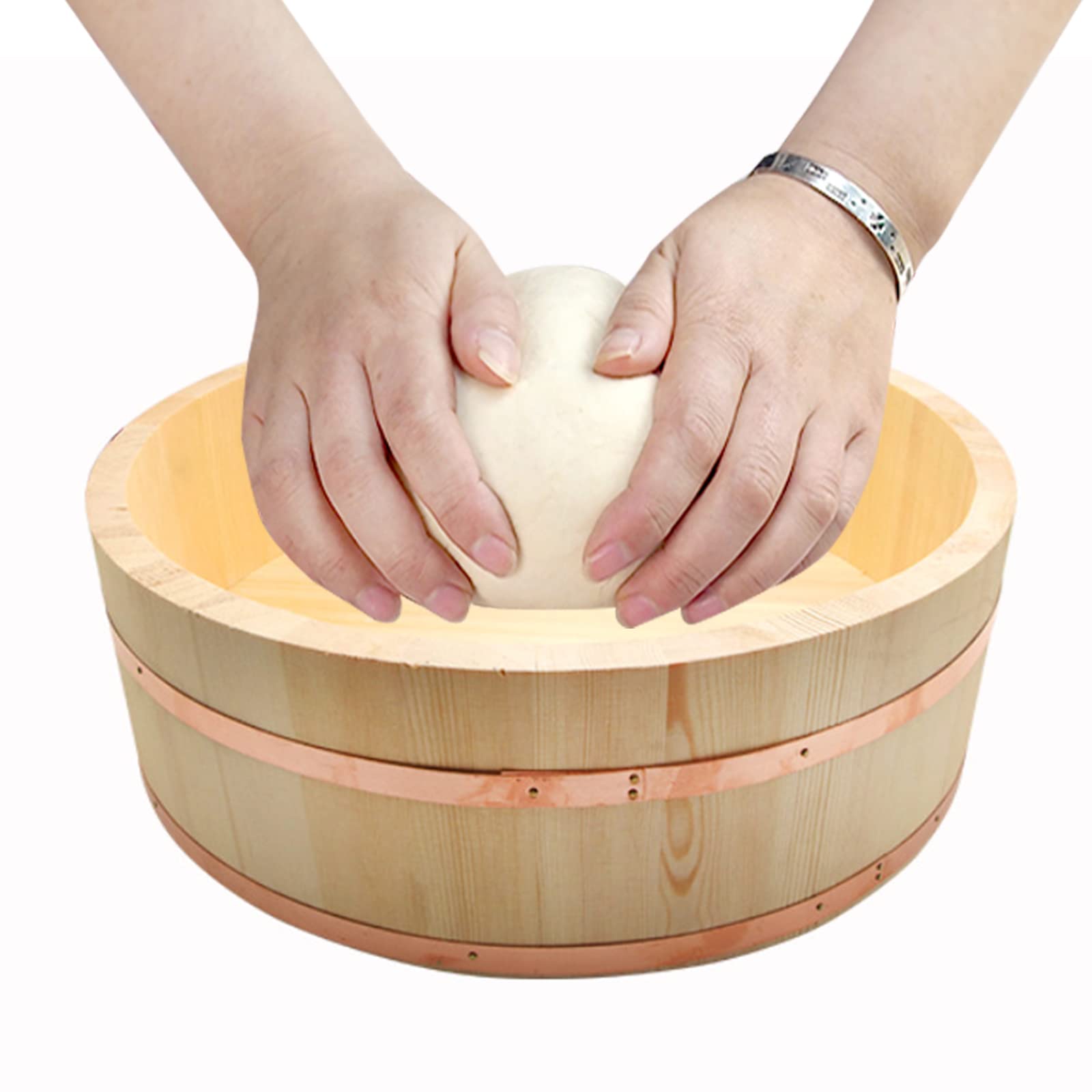 Premium WSHA Sushi Rice Bowl with Copper Band - 48cm Hangiri Tub for Perfect Sushi Rice Mixing | Ideal for Restaurants & Home Kitchens | Great for Sushi Making, Dough Kneading & Rice Storage