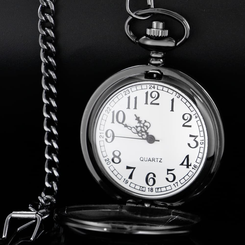 Customizable Smooth Pocket Watch for Men - Personalized Engraved Gift with Chain - Perfect for Father's Day, Weddings & Special Occasions