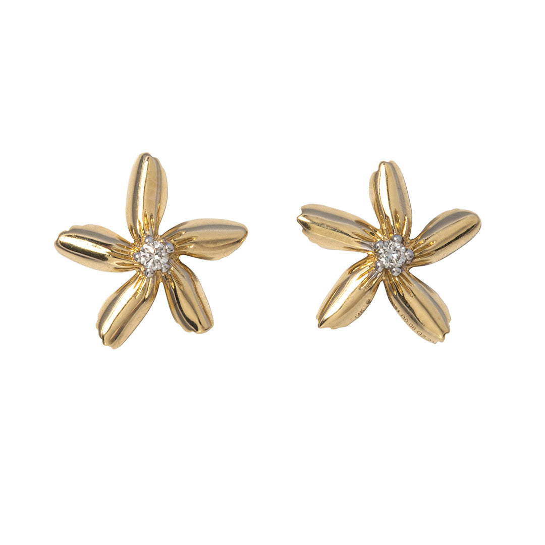 14K Yellow Gold Diamond Star Jasmine Stud Earrings for Women - Elegant Floral Jewelry Gift for Birthday, Anniversary & Special Occasions