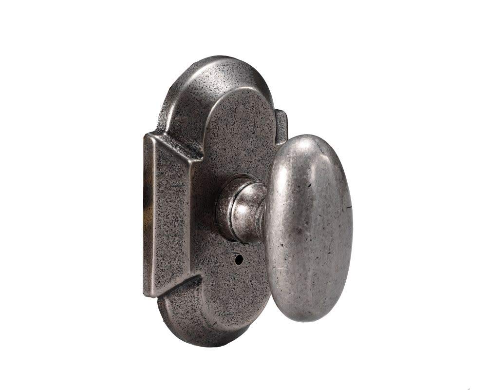 Vintage Sandcast Rosa Privacy Door Knob - Aged Pewter Finish with Curved Back Plate | Perfect for Bedroom, Bathroom & Home Office Privacy