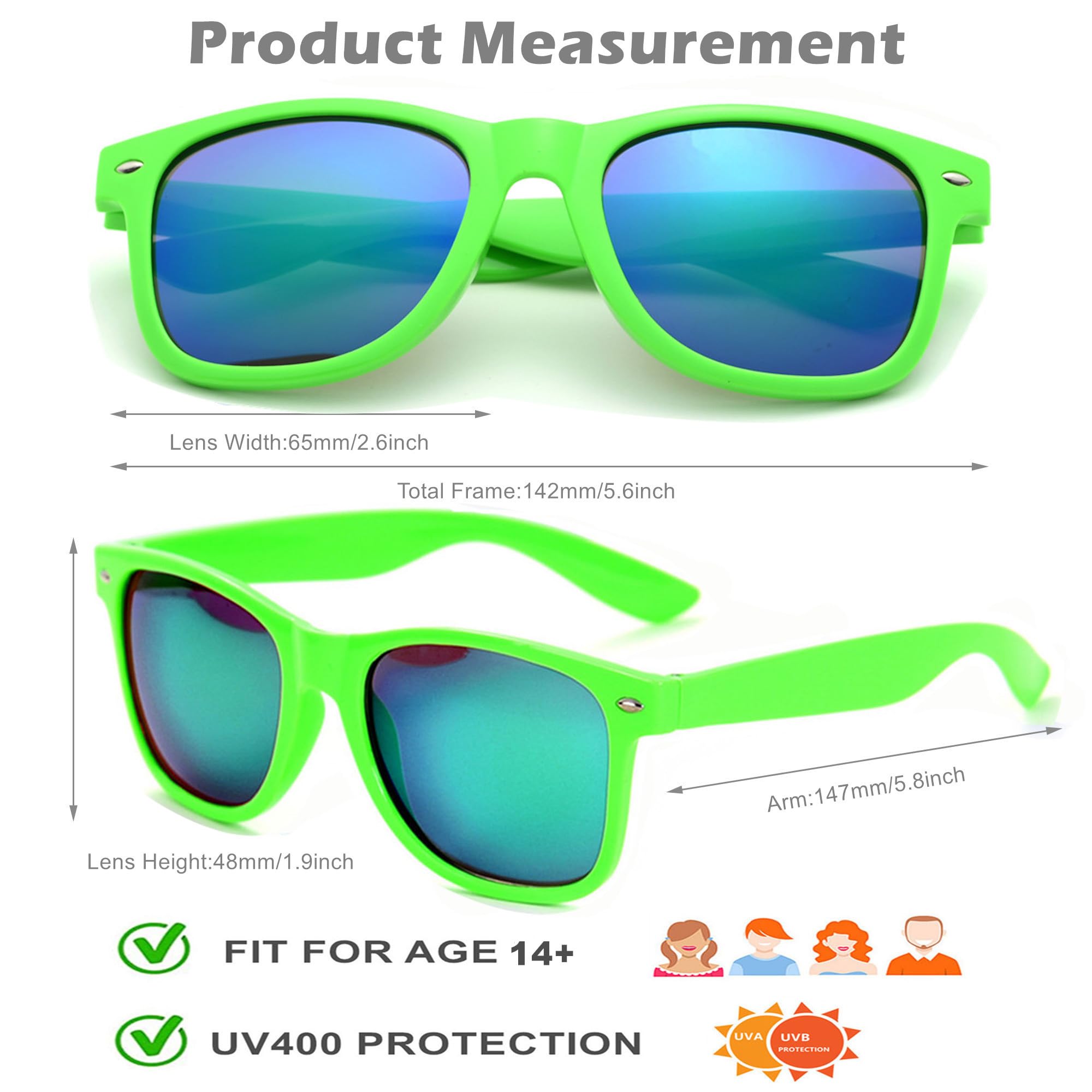 8/12/18 Pack Neon Sunglasses Bulk - Colorful Retro Party Sunglasses Multipack for Men & Women - Perfect for Pool Parties, Beach Outings, Festivals & Summer Events