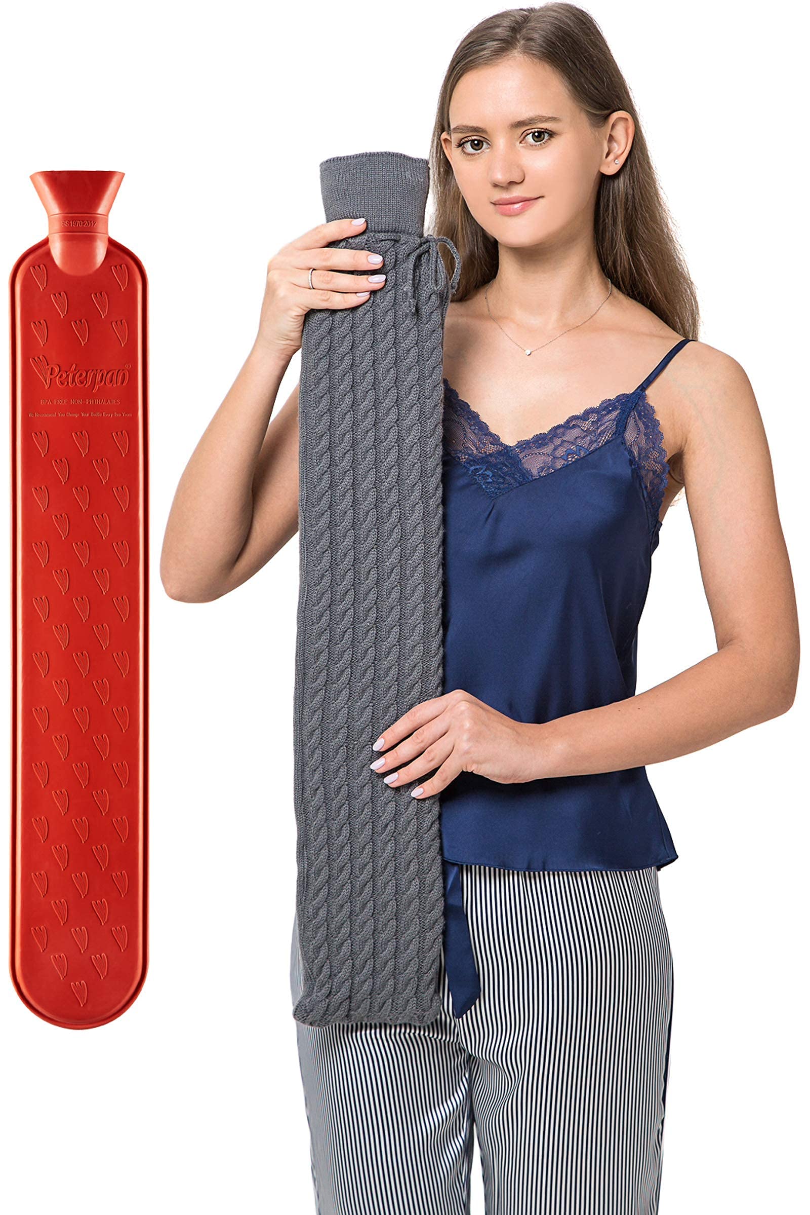 Peterpan Rubber Hot Water Bottles Set - 2 Pack with Knit Cover for Home & Travel