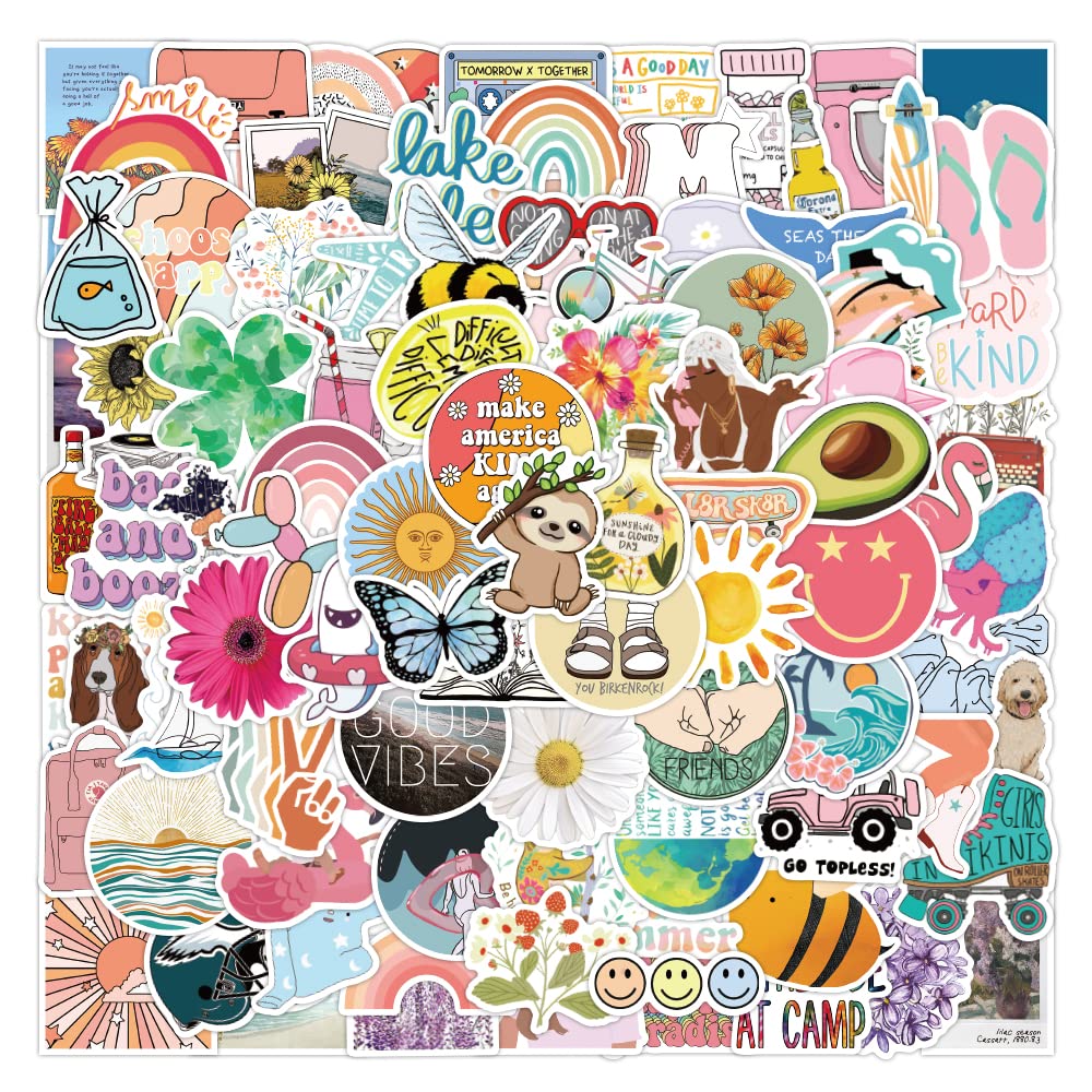 100Pcs Cute Waterproof Vinyl Stickers - Trendy Aesthetic Kawaii Decals for Girls & Teens - Perfect for Water Bottles, Laptops, Skateboards, Luggage & DIY Crafts - Fun School, Office & Travel Accessories
