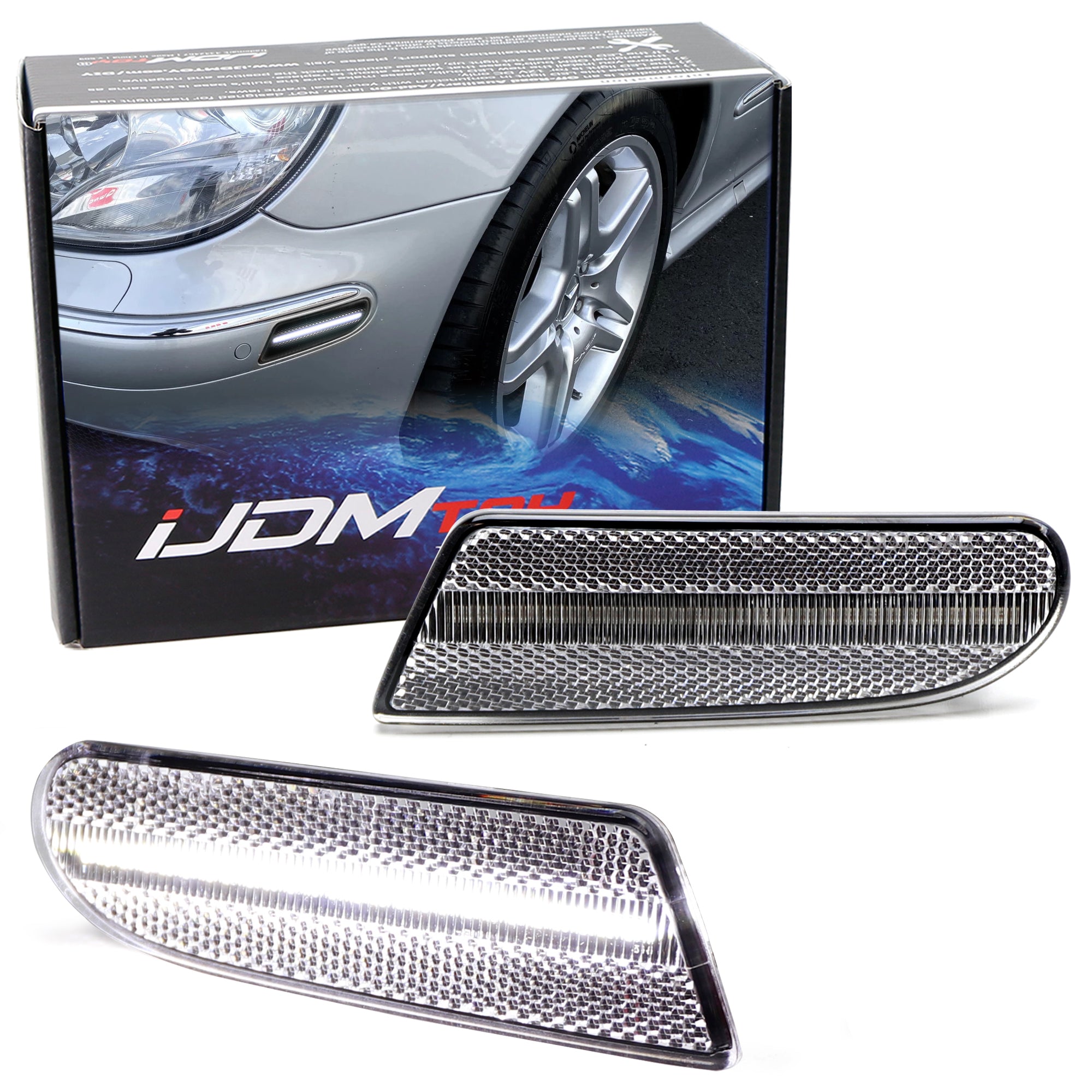 Clear Lens White Full LED Side Marker Light Kit for 2000-2006 Mercedes W220 S-Class - Enhance Visibility & Style for Night Driving & Car Shows