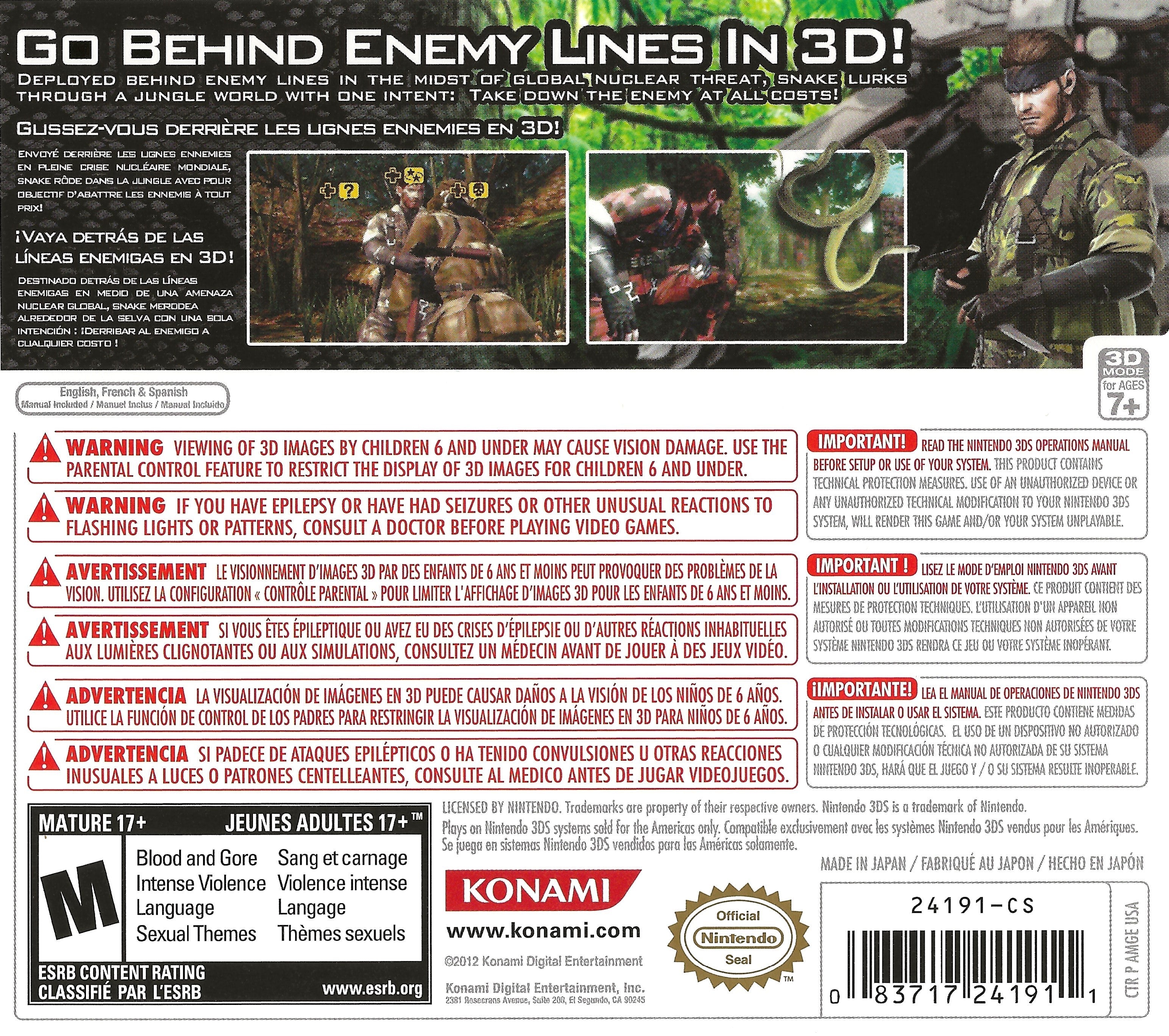 Metal Gear Solid Snake Eater 3D - Nintendo 3DS Game | Action Adventure Stealth Game | Perfect for Travel & Commuting Entertainment