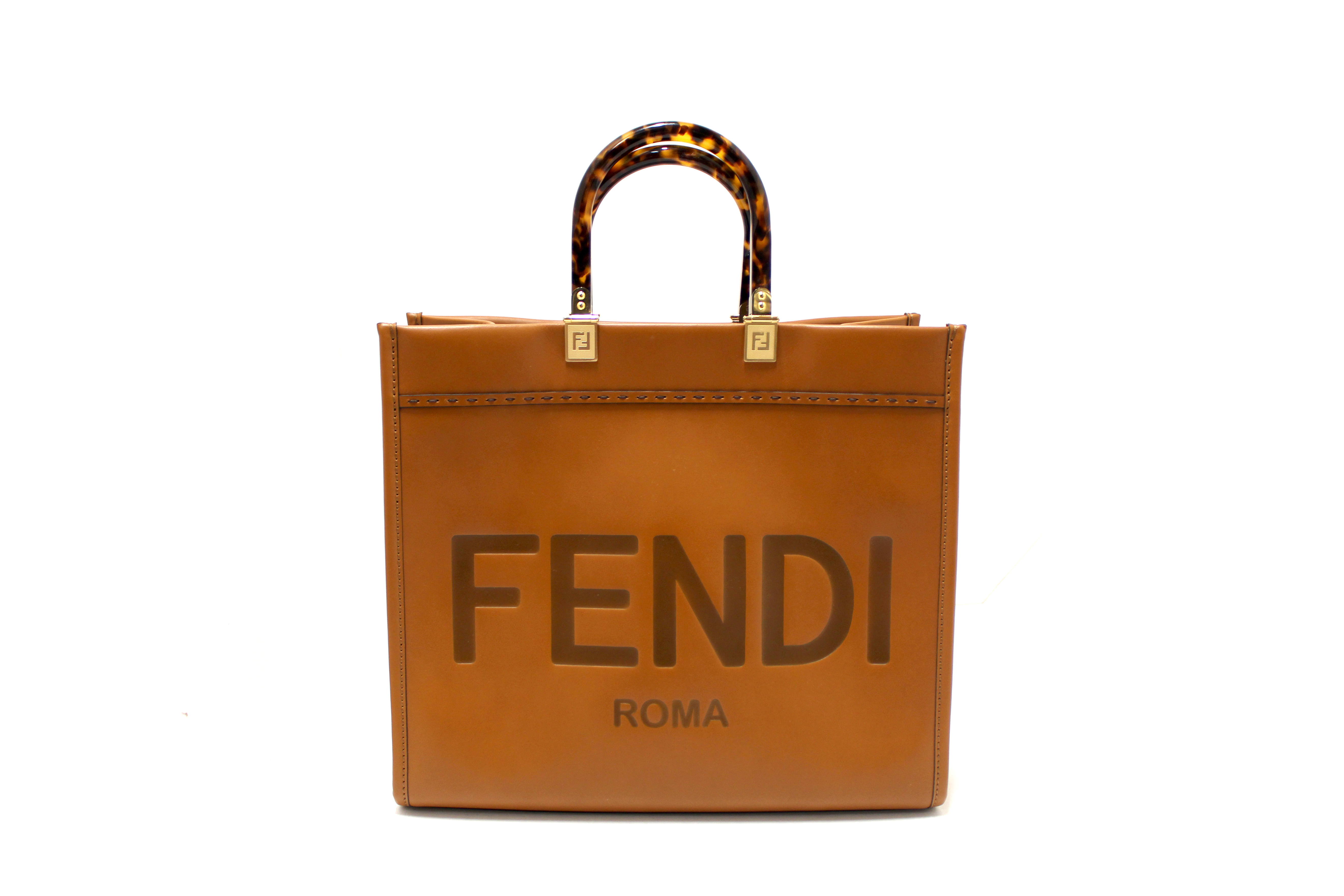 Authentic Fendi Roma Sunshine Medium Tote Bag in Brown Calfskin Leather - Luxury Designer Handbag for Women, Perfect for Work, Travel & Everyday Use