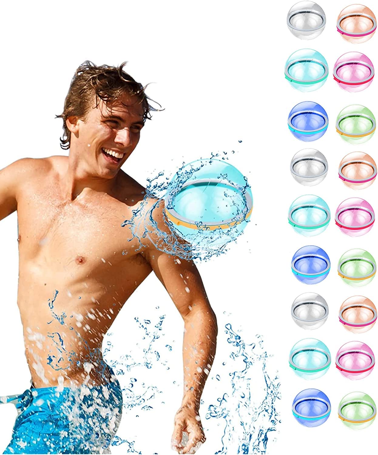 18 Pcs Reusable Water Balloons - Quick Fill Self Sealing Water Balls for Kids & Adults - Refillable Splash Balls for Water Fights, Summer Parties, Pool Games & Outdoor Fun - TikTok Viral Water Bomb Toys
