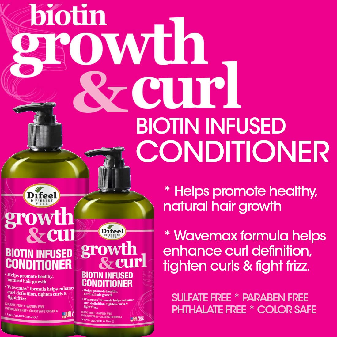 Difeel Biotin Shampoo & Conditioner Set 24oz - Hair Growth Treatment for Curly & Wavy Hair - Sulfate Free, Paraben Free, Phthalate Free - Unisex Hair Care Gift Set for Men & Women - Perfect for Daily Use & Salon-Quality Results at Home