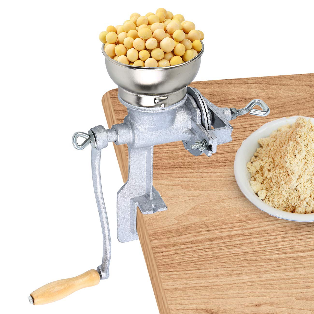 Premium Samger Manual Grain Grinder - Cast Iron Corn Mill with Low Hopper & Table Clamp - Hand Crank Wheat, Nut, Coffee, Spice Grinder for Home Use - Perfect for Baking, Camping & Emergency Preparedness