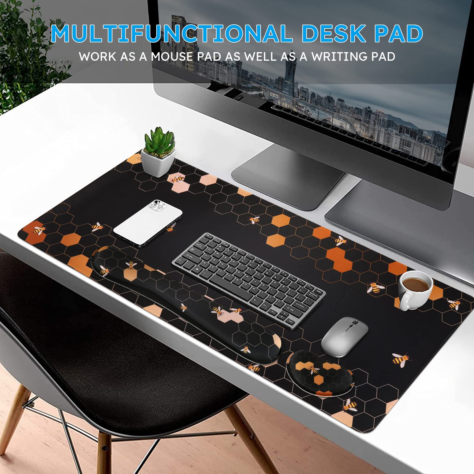 iCasso Gaming Mouse Pad Set - XXL Ergonomic Desk Mat with Wrist Rest for Pain Relief - Perfect for PC & Office Use