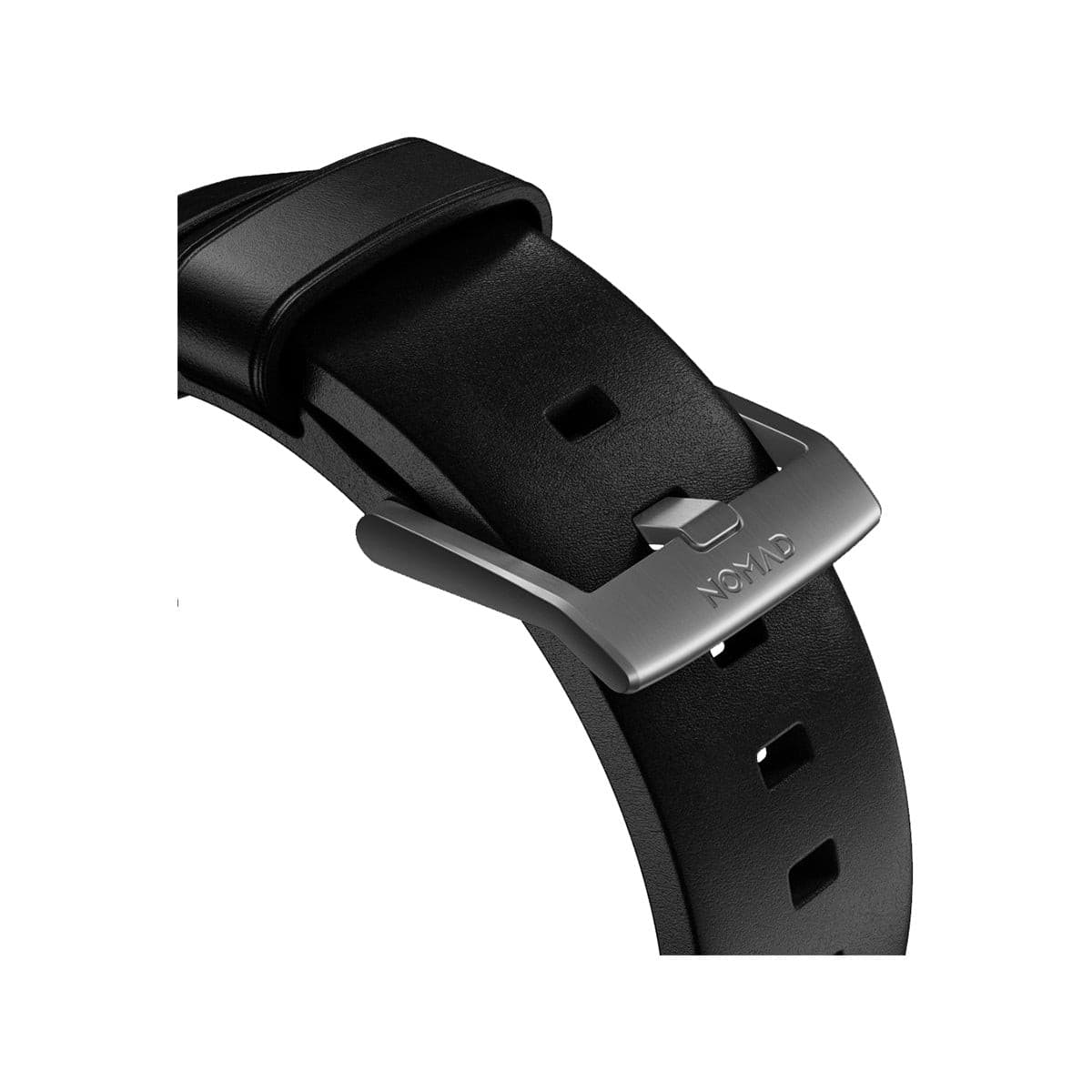 NOMAD Modern Leather Band for Apple Watch 45mm & 49mm - Silver Hardware with Black Horween Leather Strap | Premium Replacement Watch Band for Work, Travel & Everyday Wear
