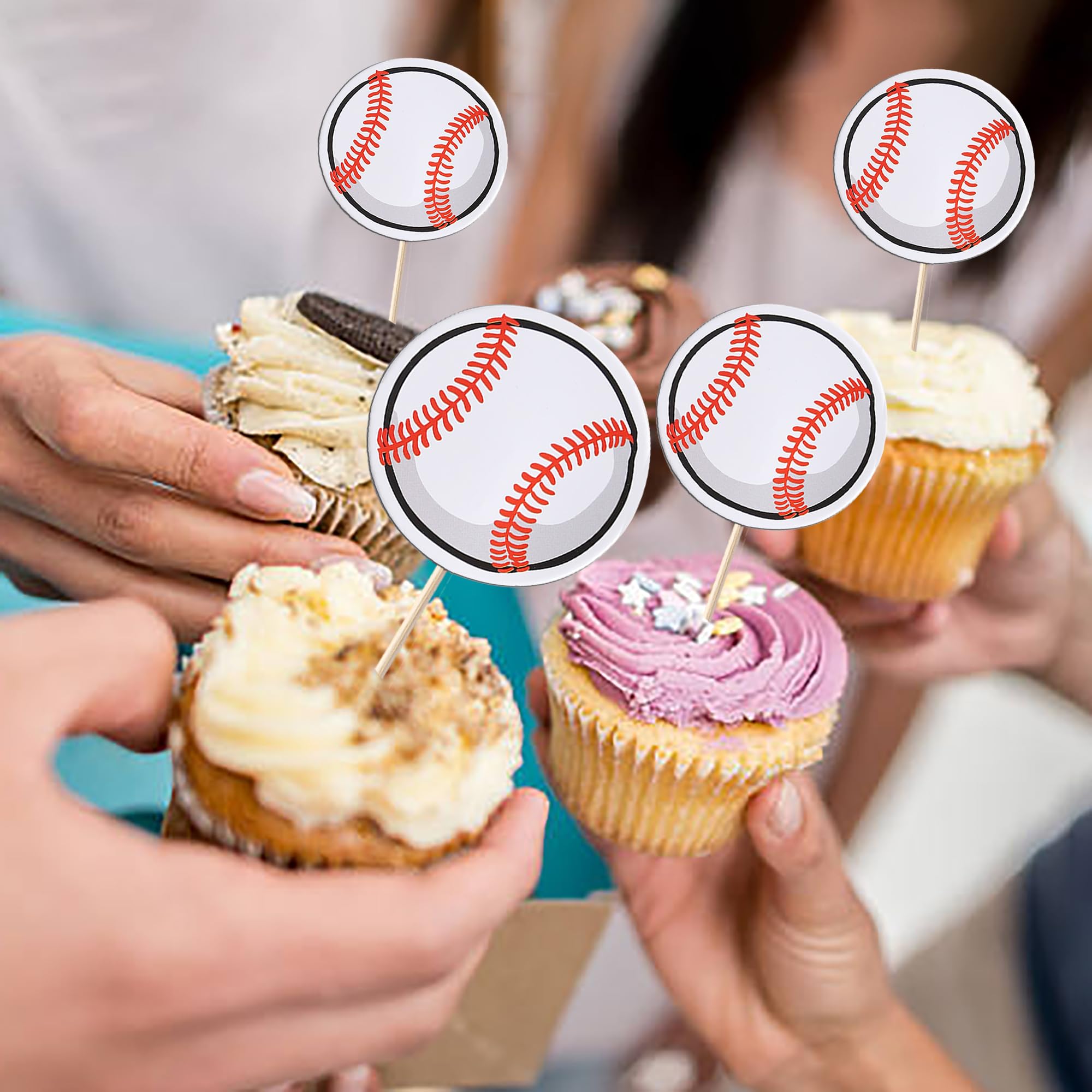 40 Pack Baseball Cupcake Toppers - Sport Ball Theme Cupcake Picks for Baby Showers, Kids Birthday Parties & Sports Themed Cakes - Perfect for Baseball Lovers, Team Celebrations & Game Day Desserts