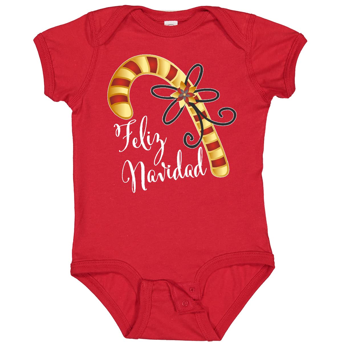 Inktastic Feliz Navidad Red and Gold Candy Cane Baby Bodysuit - Christmas Holiday Outfit for Infants & Newborns - Perfect for Family Photos, Holiday Parties & Gift Giving