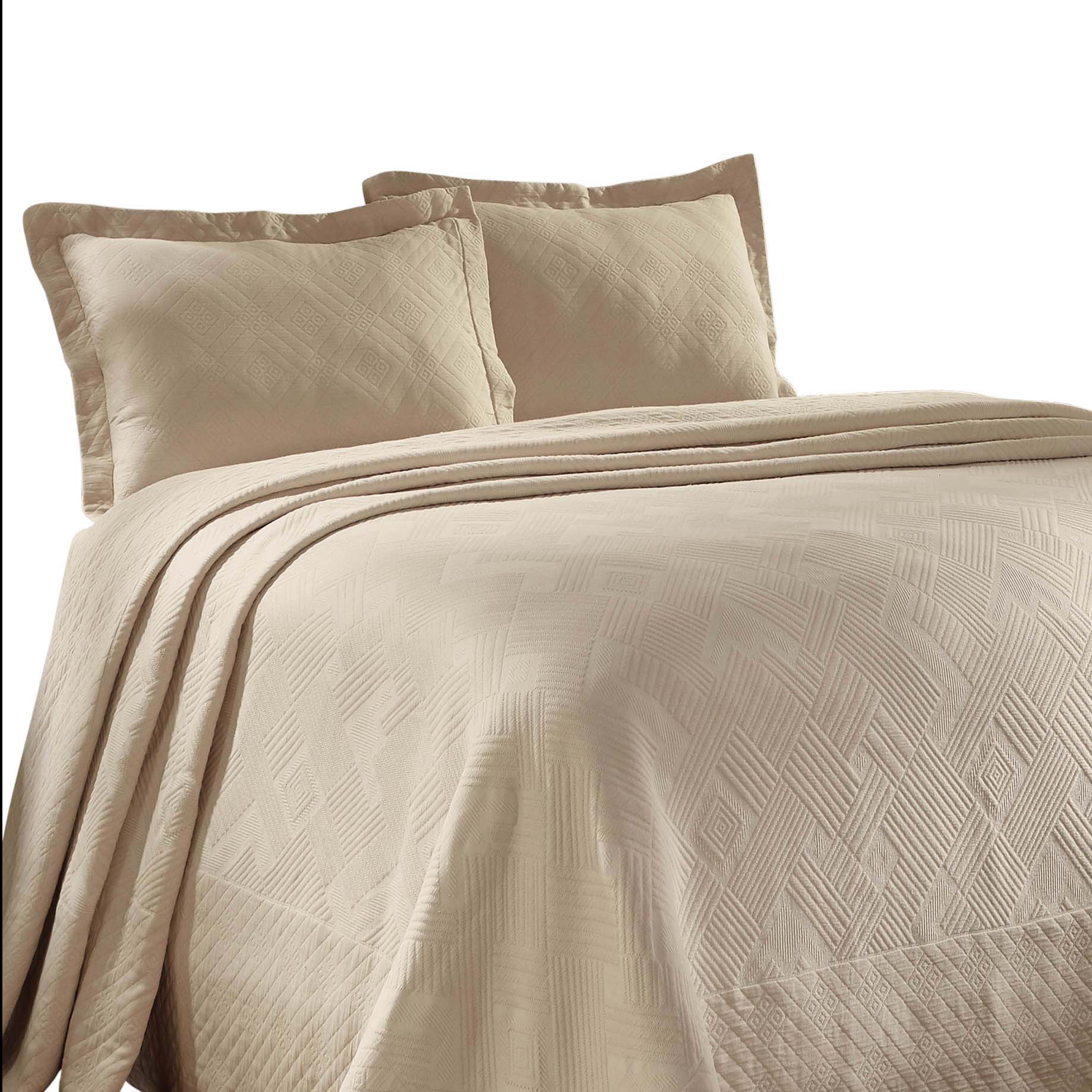 Geometric Fret Cotton Jacquard Matelasse Scalloped Bedspread Set - Queen Size Luxury Bedding for Modern Bedrooms | Perfect for Guest Rooms & Master Suites