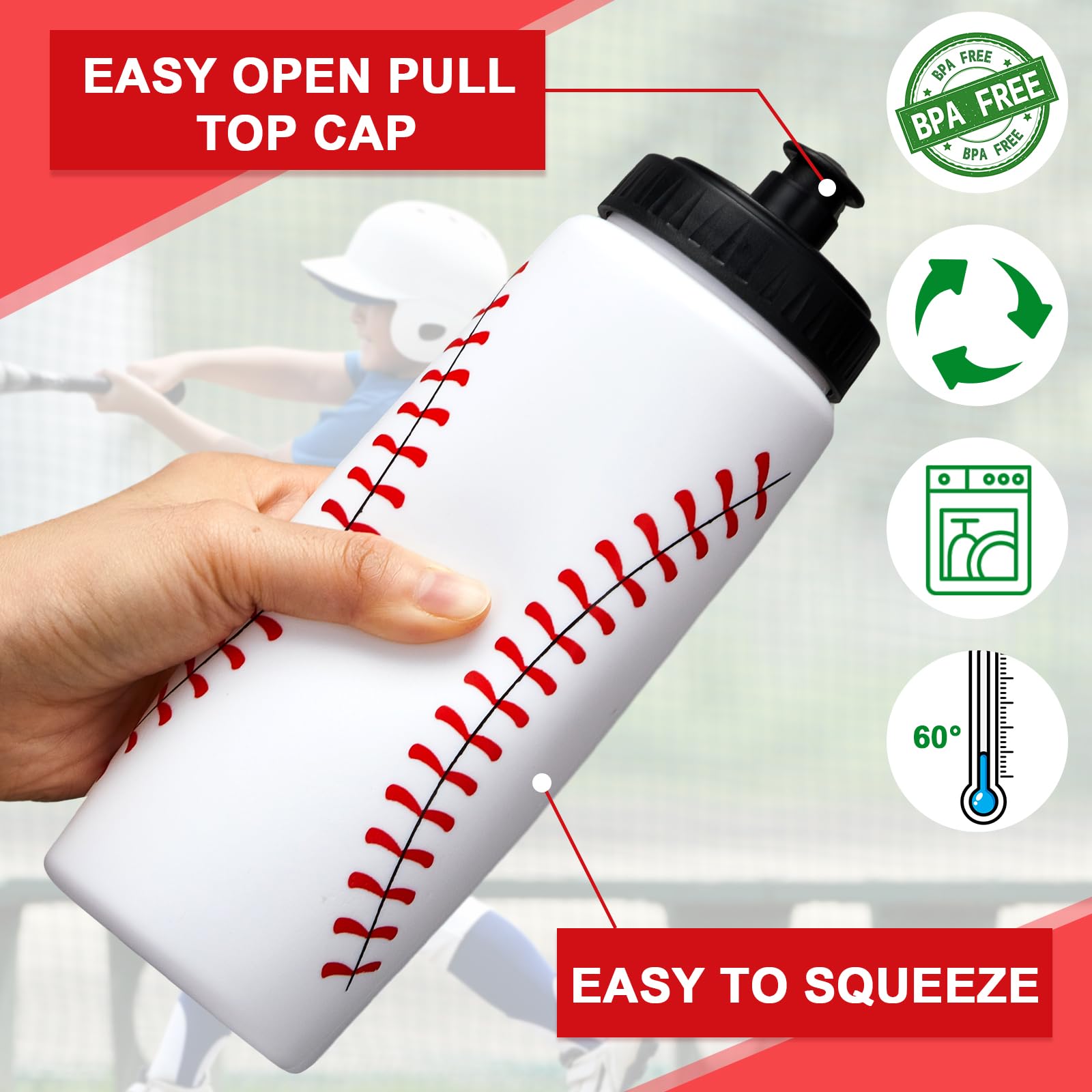 6-Pack 20oz Reusable Sports Water Bottles with Pull-Top Lid - Leakproof Squeeze Bottles for Baseball, School, Gym & Outdoor Activities - BPA-Free Plastic Water Bottles for Kids, Boys & Girls