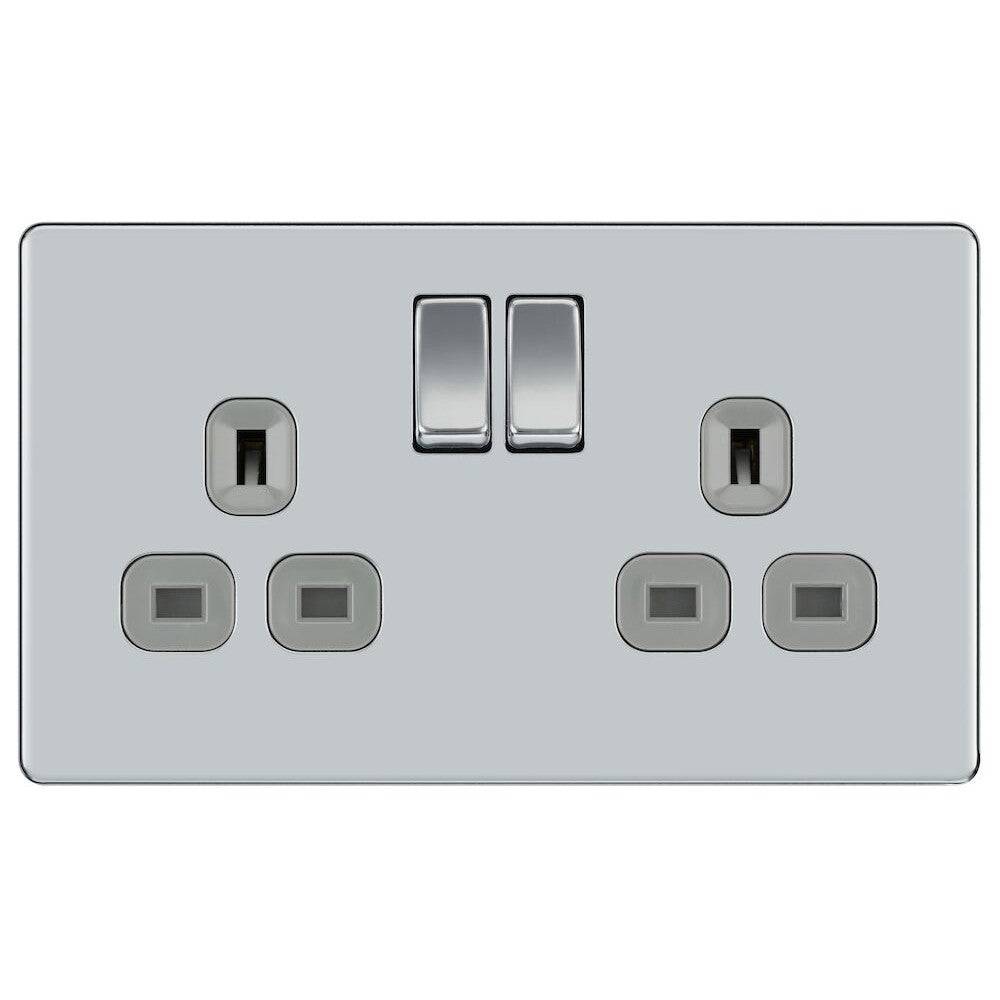 BG Nexus Screwless Polished Chrome 13A Double Socket FPC22G - Modern Electrical Outlet for Home & Office Use