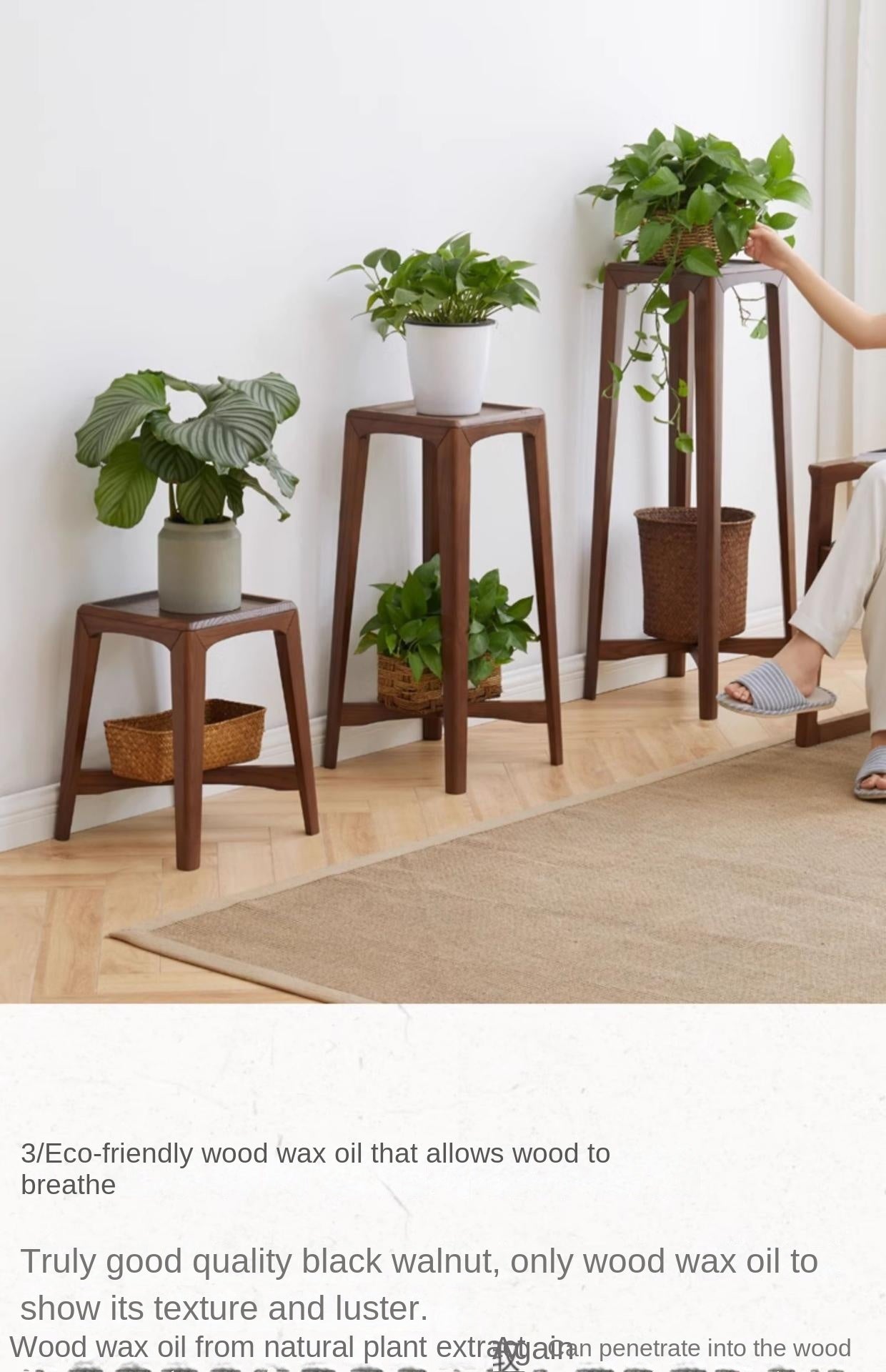 Premium Black Walnut Solid Wood Flower Stand - Rustic Plant Shelf for Indoor/Outdoor Decor, Living Room, Garden & Patio Display