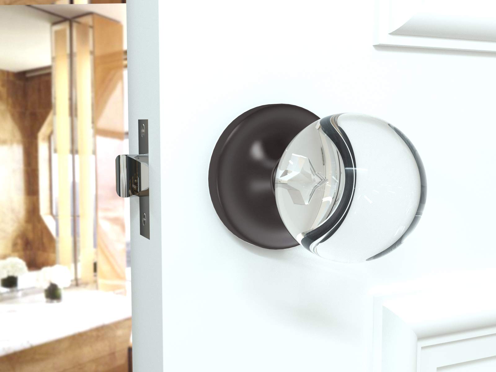 (7 Pack) Dark Grey Crystal Privacy Door Knobs with Round Rosette - Perfect for Bedrooms, Bathrooms & Interior Doors